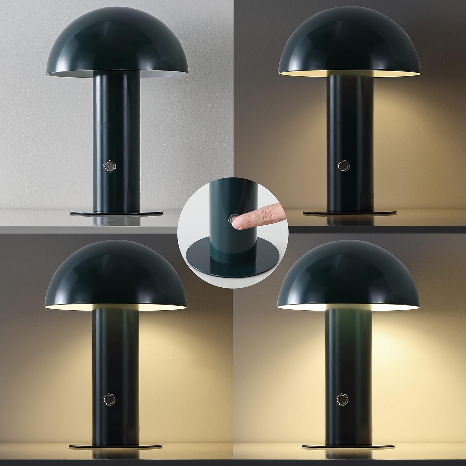 JONATHAN Y JYL7115D Boletus 10.75" Contemporary Bohemian Rechargeable/Cordless Portable Iron Integrated LED Mushroom Table Lamp Modern, Coastal Bedside Desk Nightstand Lamp, Forest Green