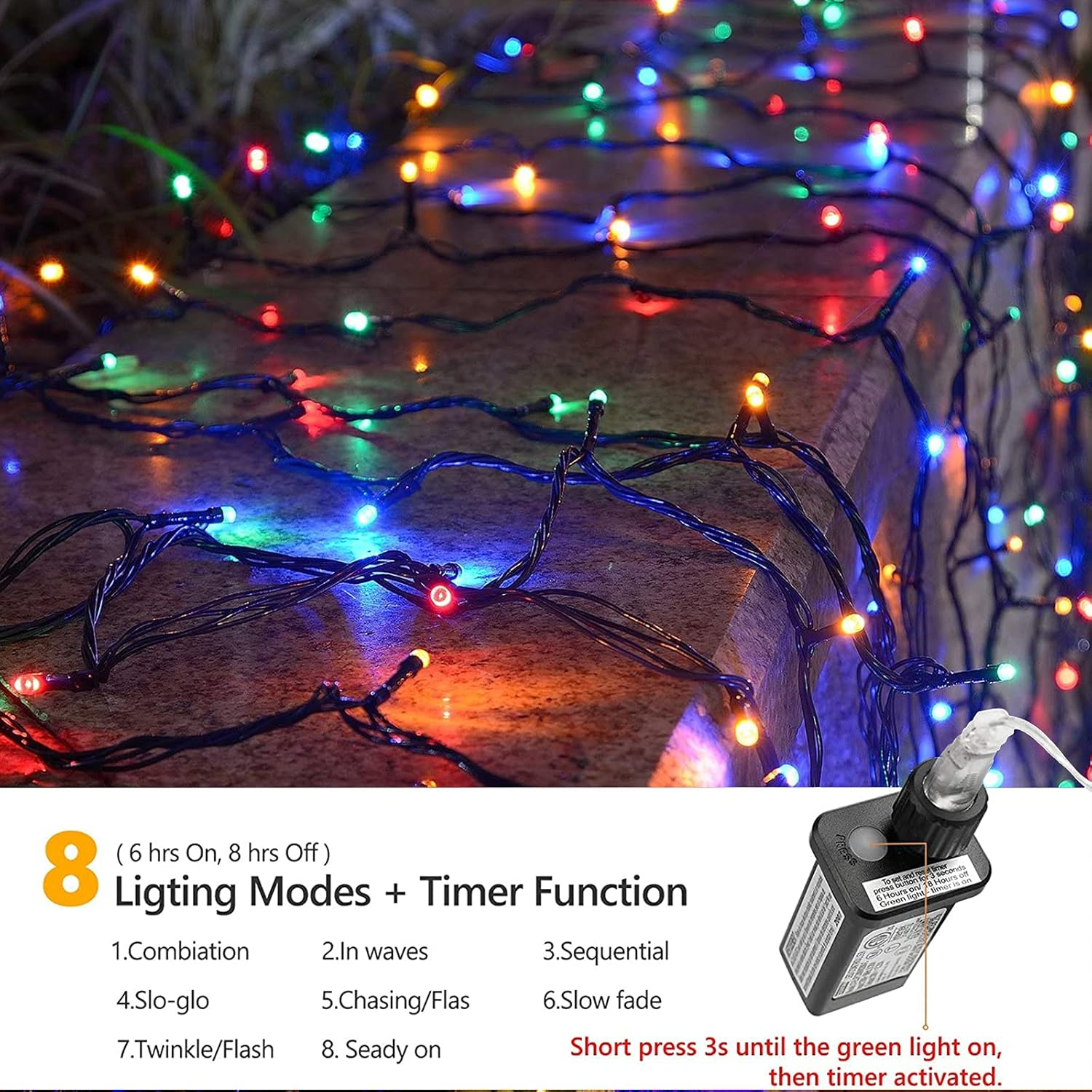114ft Outdoor Christmas String Lights, 300 LED Connectable with Timer, 8 Modes Multicolor Fairy Twinkle Lights for Indoor/Outdoor Xmas Decorations