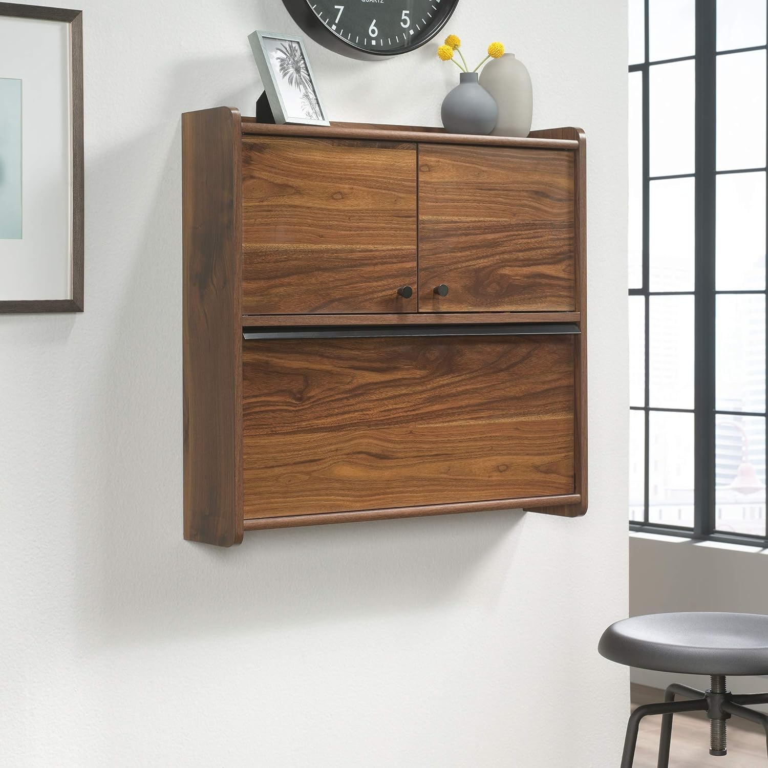 Sauder Harvey Par Floating Wall Desk, Grand Walnut Finish