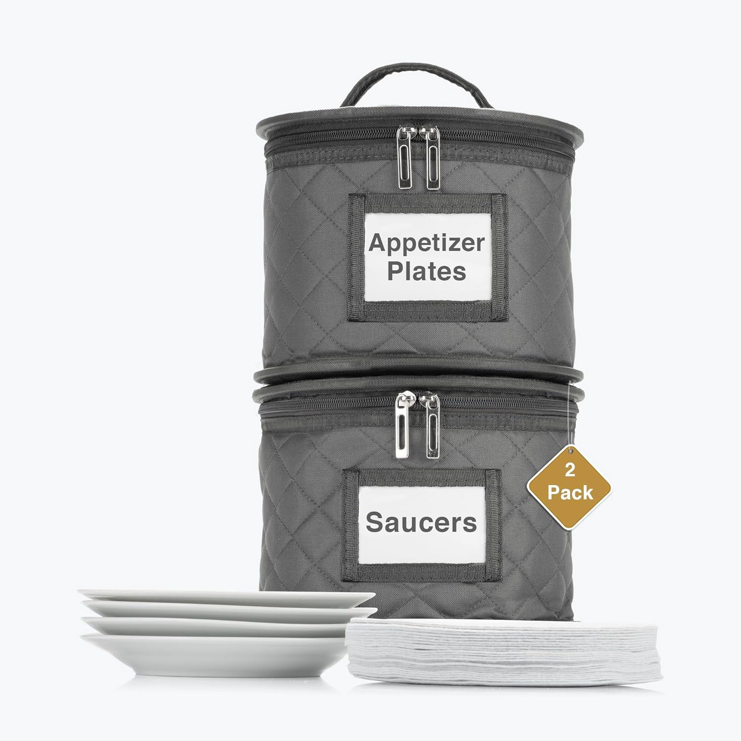 10" Salad Plate Quilted Cases - China Storage Container - Stackable With Padded Interior to Store your Dinnerware Dishes - Great for Luncheon Plates and Pasta Bowls