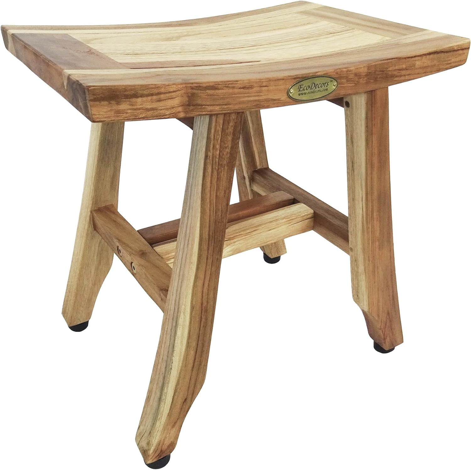 EcoDecors® Satori® 14" Solid Teak Shower Bench, Water-Resistant Bath Stool with Adjustable Feet, EarthyTeak Finish, Indoor/Outdoor Use
