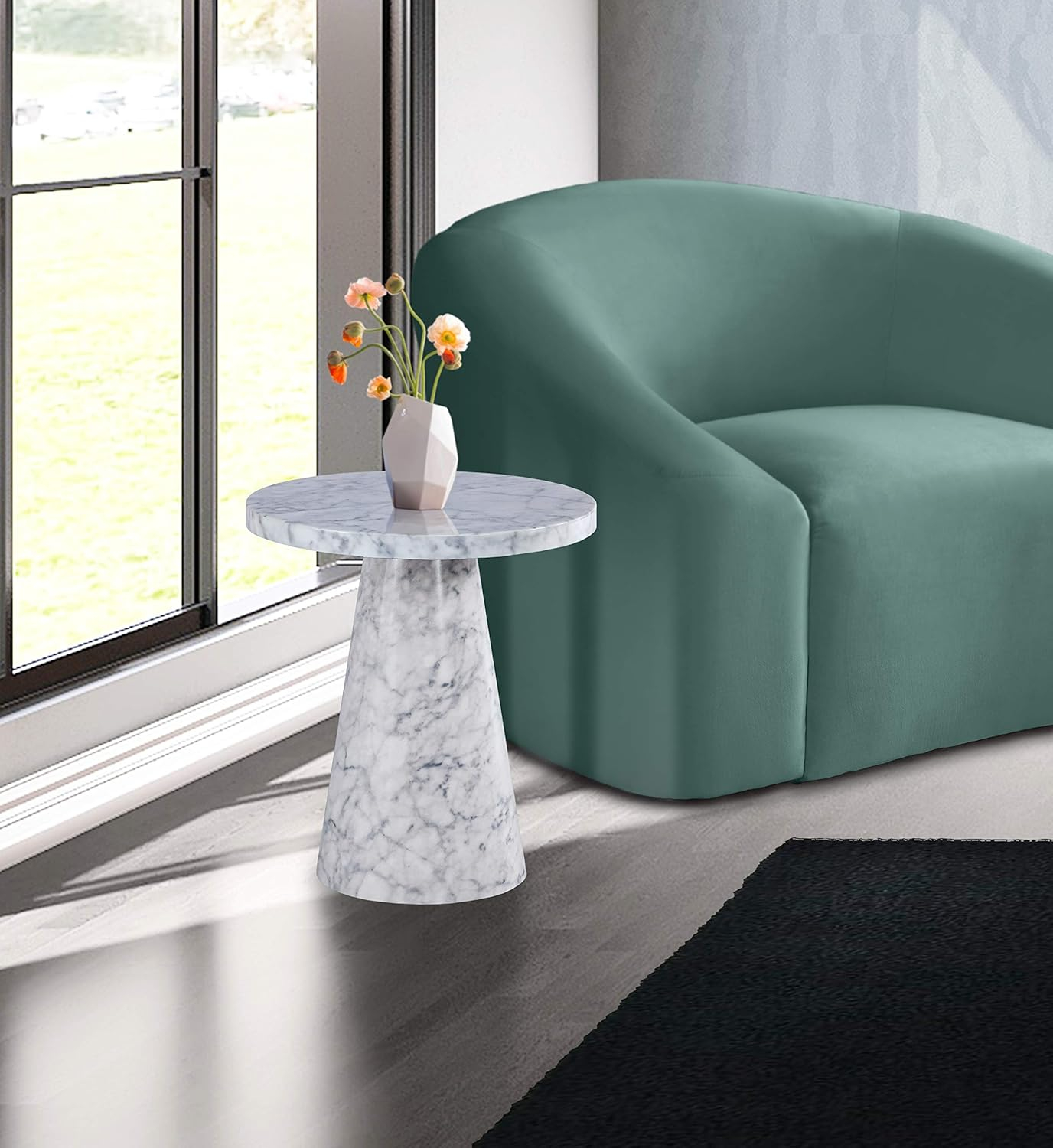 Meridian Furniture Omni Black Faux Marble 20" Round End Table