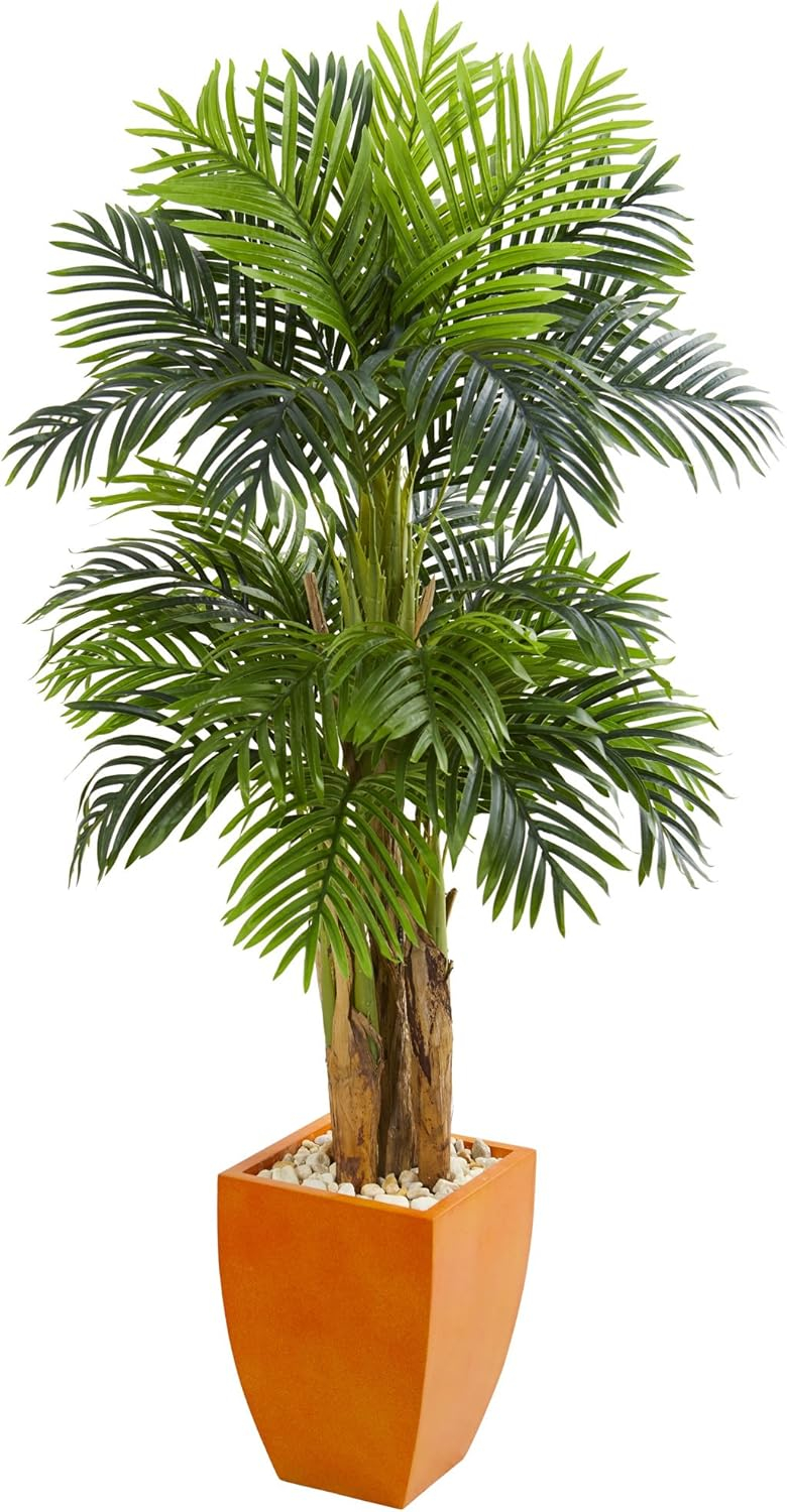 Nearly Natural Triple Areca Palm Artificial Tree in Orange Planter
