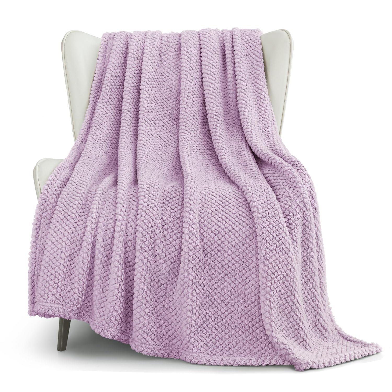 Whale Flotilla Fuzzy Fleece Throw Blanket for Couch, Fluffy Warm Soft Jacquard Blankets for Fall Winter, Lightweight and Cozy, 50x70 Inch, Lilac