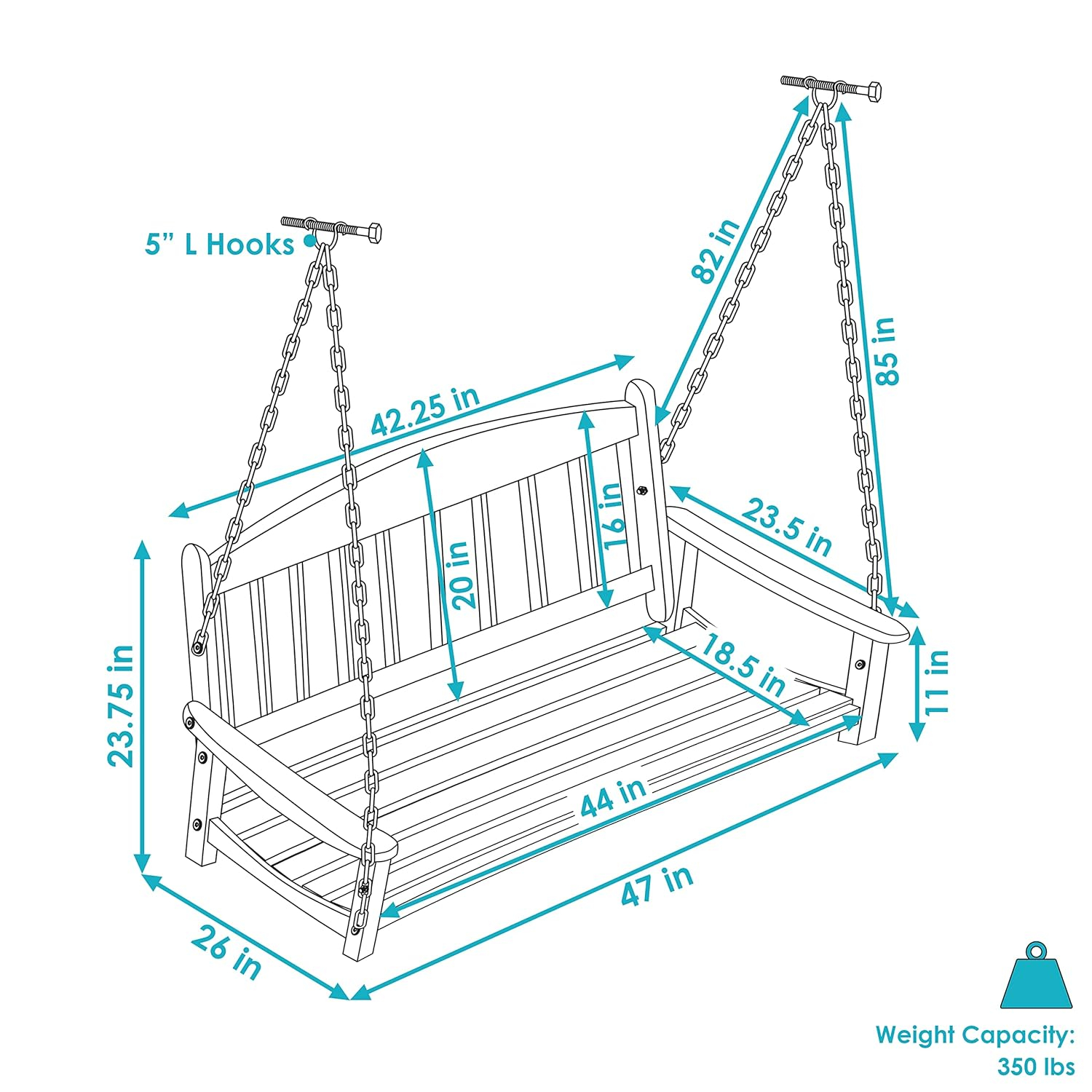 Sunnydaze 47-Inch 2-Person Meranti Wood Porch Swing with Hanging Chains