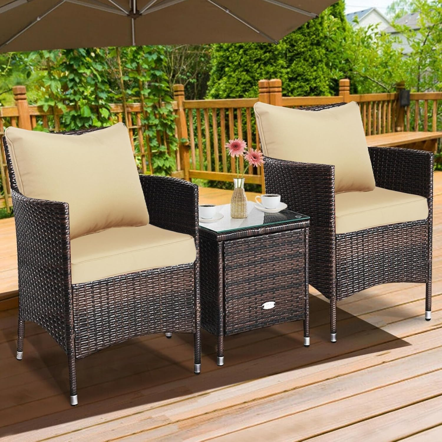 in/Outdoor Deep Beige Outdoor Deep Seat Patio Cushions 24x24 inch Patio Furniture Cushions,Fade Resistant, Deep Seat Bottom and Back Cushion for Chair, Sofa and Couch,2 Sets