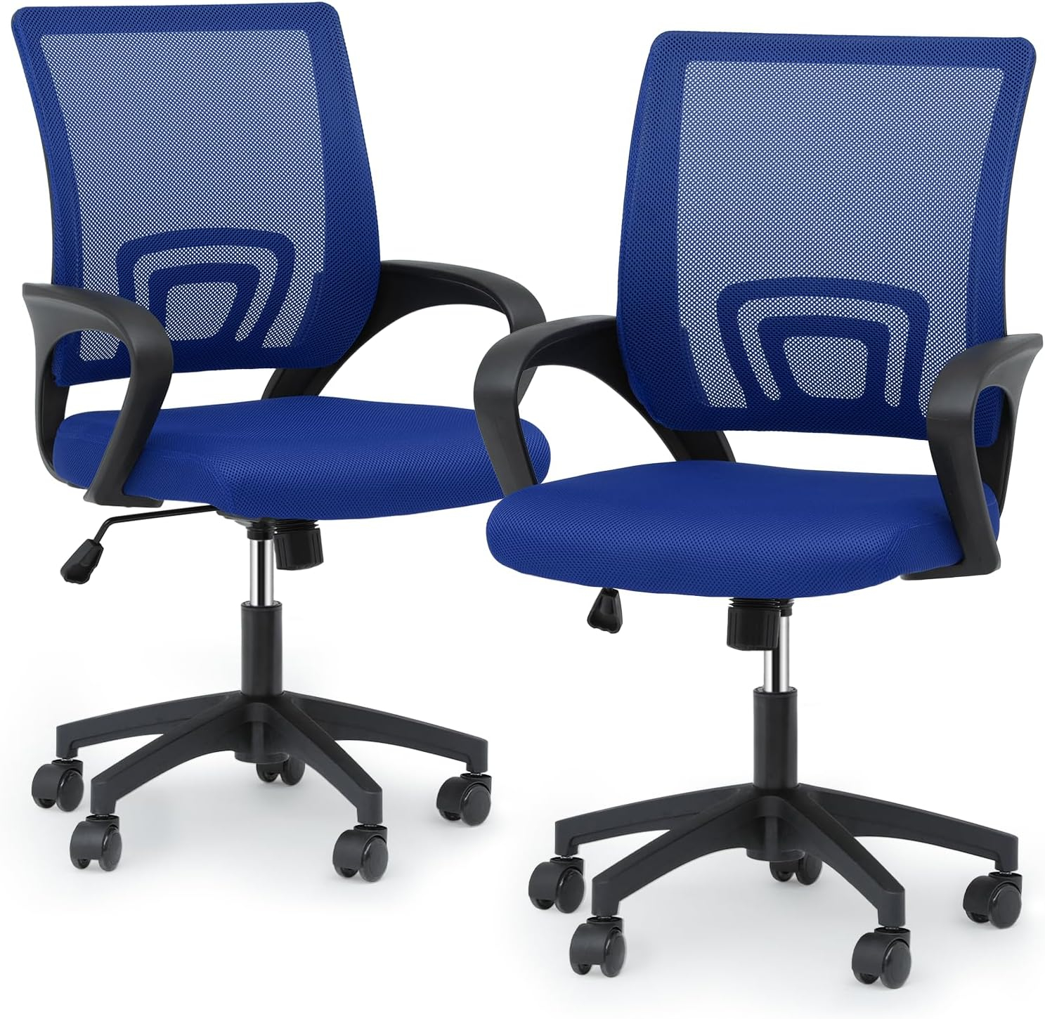 Magshion Set of 2 Office Chairs Mid Back Swivel Desk Chairs, Height Adjustable Ergonomic Mesh Computer Chairs with Armrest & Lumbar Support, Navy Blue
