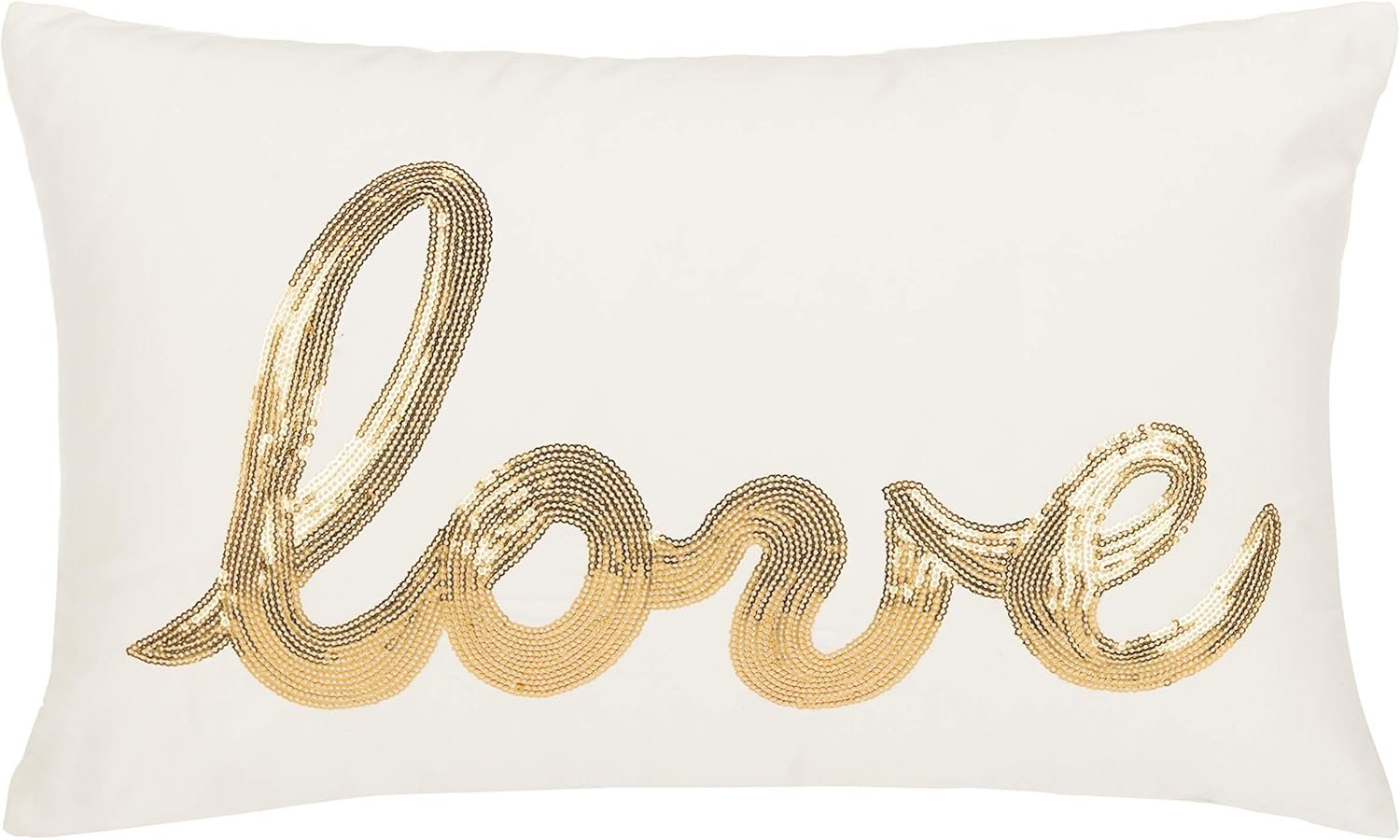 SAFAVIEH First Comes Love 12" x 18" Glam Plush Pillow, Gold/Cream