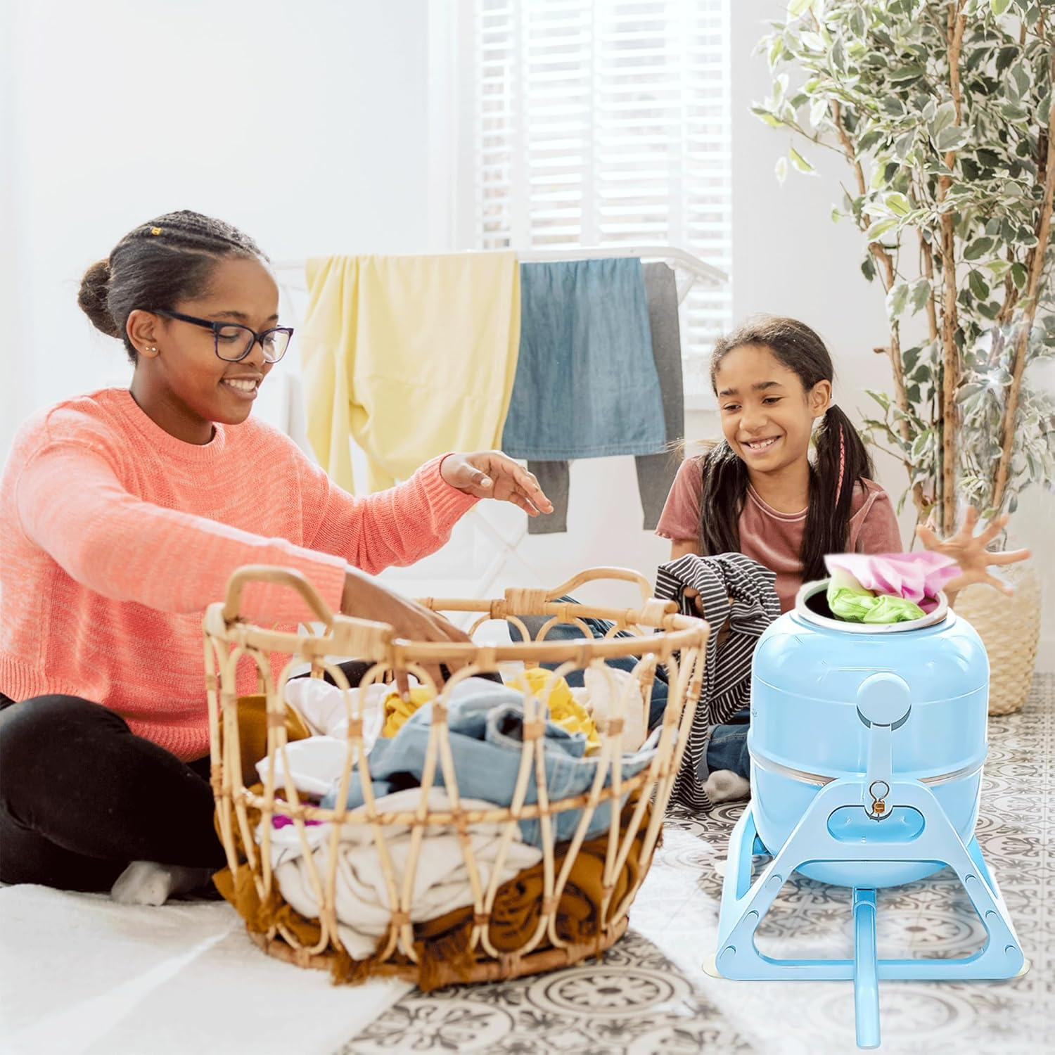 The Laundry Alternative Wonder Wash Retro Portable Mini Washing Machine, Blue