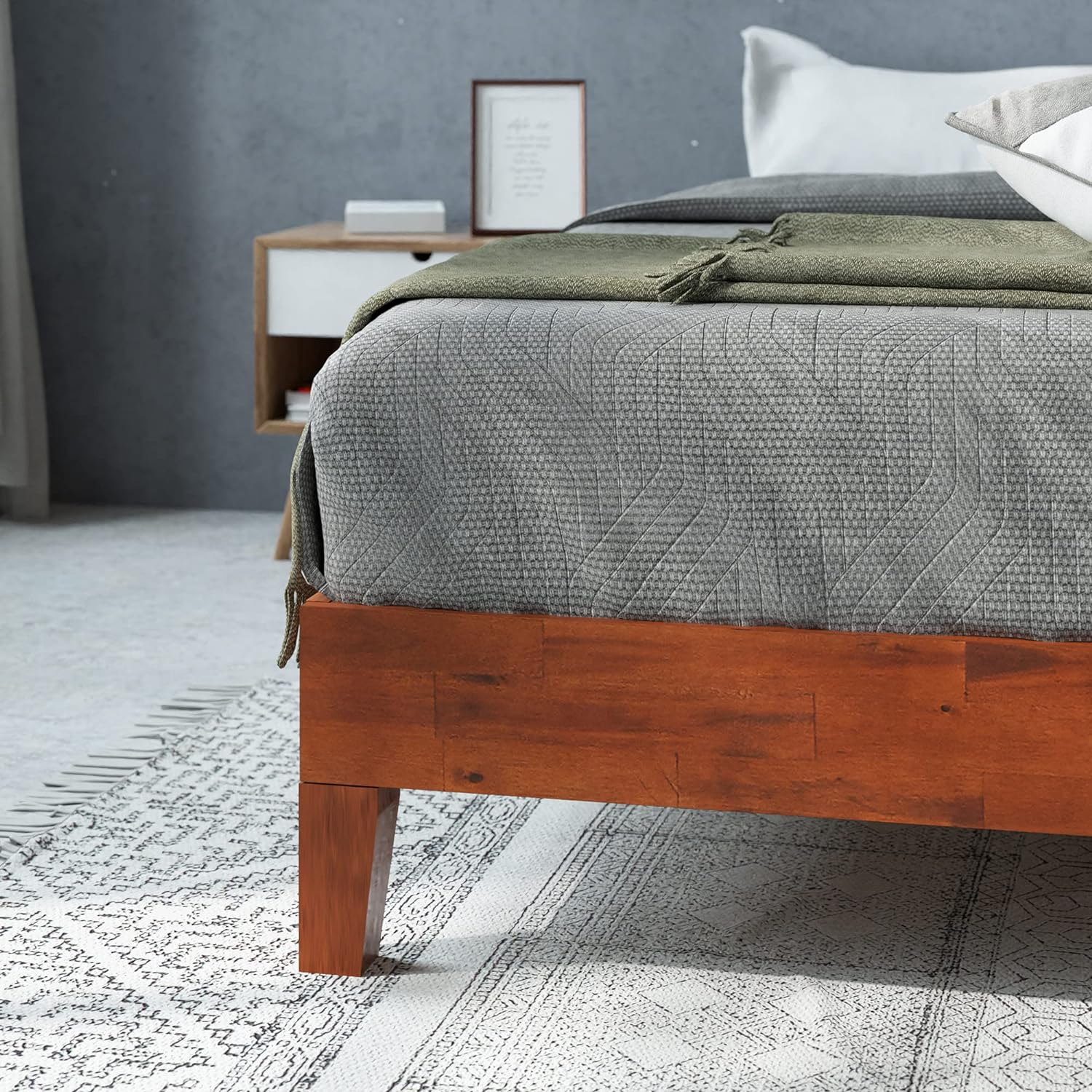 Cherry Queen Wood Frame Platform Bed with Slats