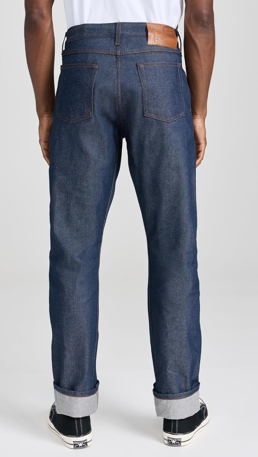 Natural Indigo Cotton Denim Straight Leg Jeans, Size 32