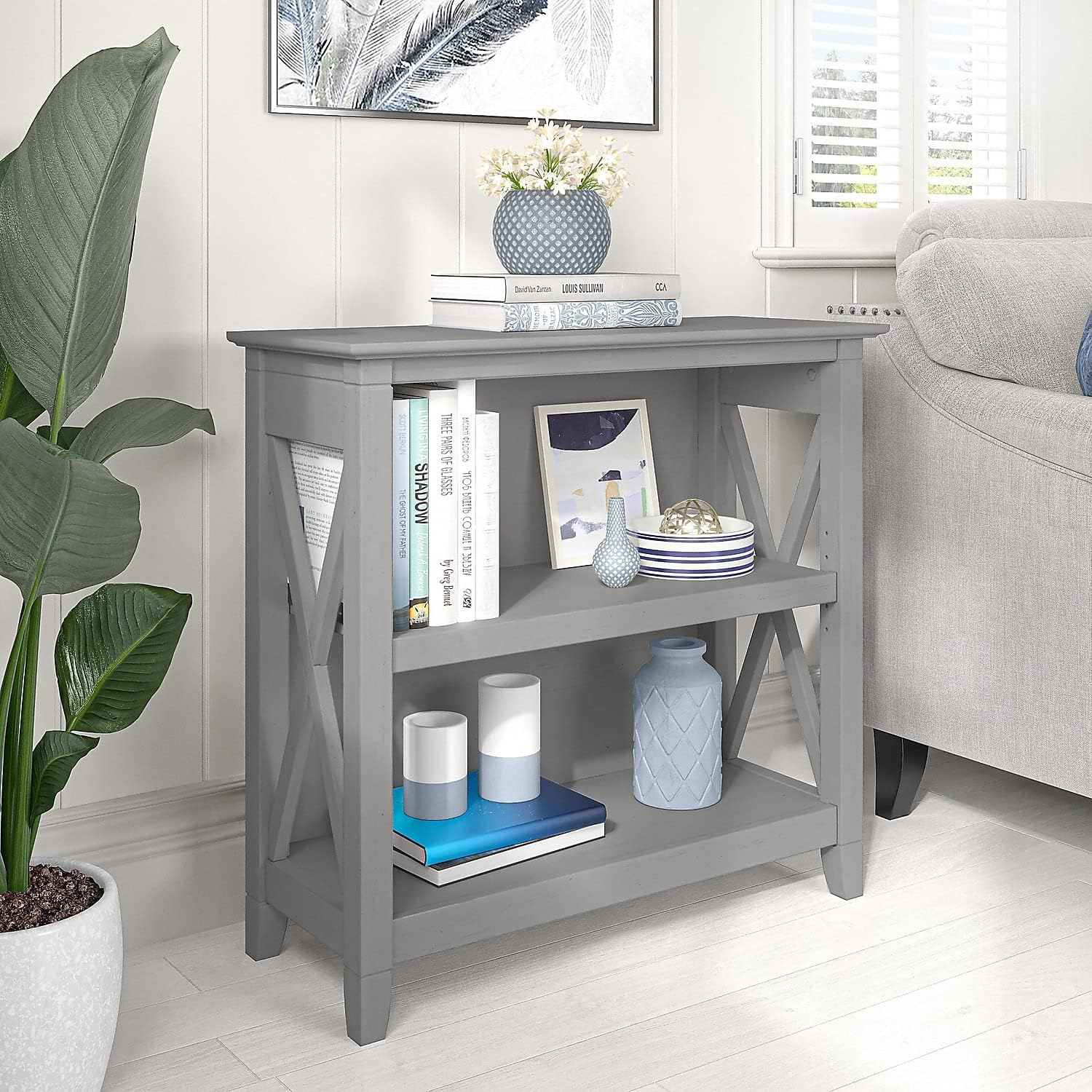 Key West Small 2 Shelf Bookcase in Cape Cod Gray - Engineered Wood