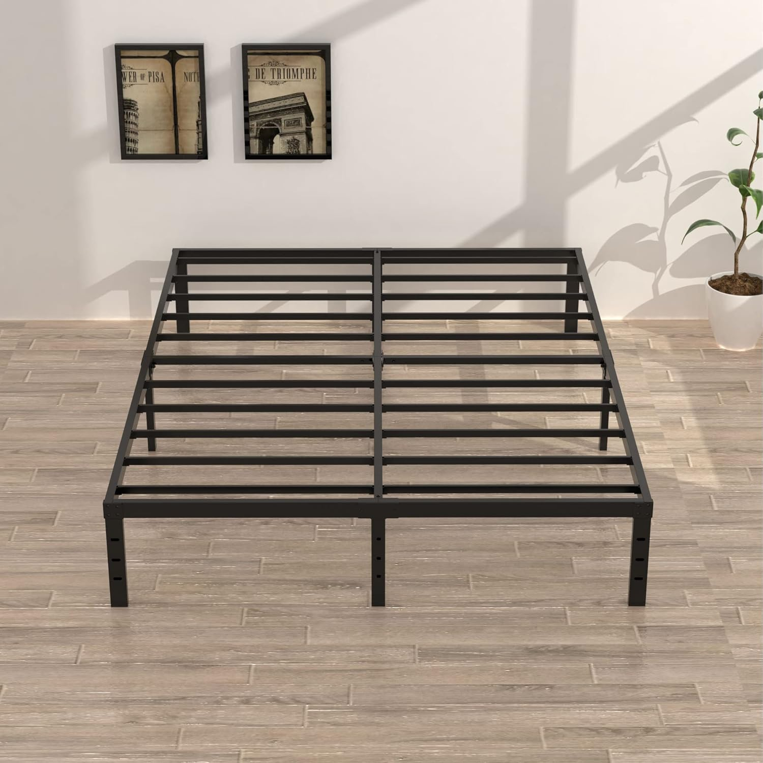 16 Inch Queen Bed Frame No Box Spring Required, Metal Platform Queen Size Bed Frames with 14 Inch Storage, 3,500 lbs Heavy Duty Steel Slats Support, Easy Assembly Mattress Foundation