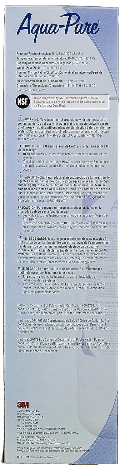 3M™ Aqua-Pure™ Under Sink Water Filter Cartridge AP Easy C-Cyst-FF,5610428, Full Flow, 0.5 um