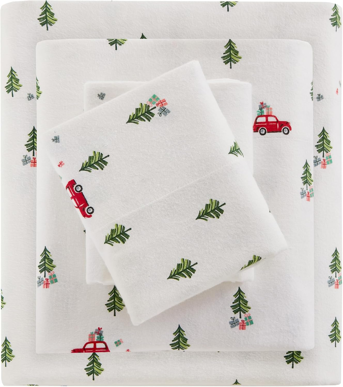 Twin Cotton Flannel Green Tree Trip Plaid Sheet Set