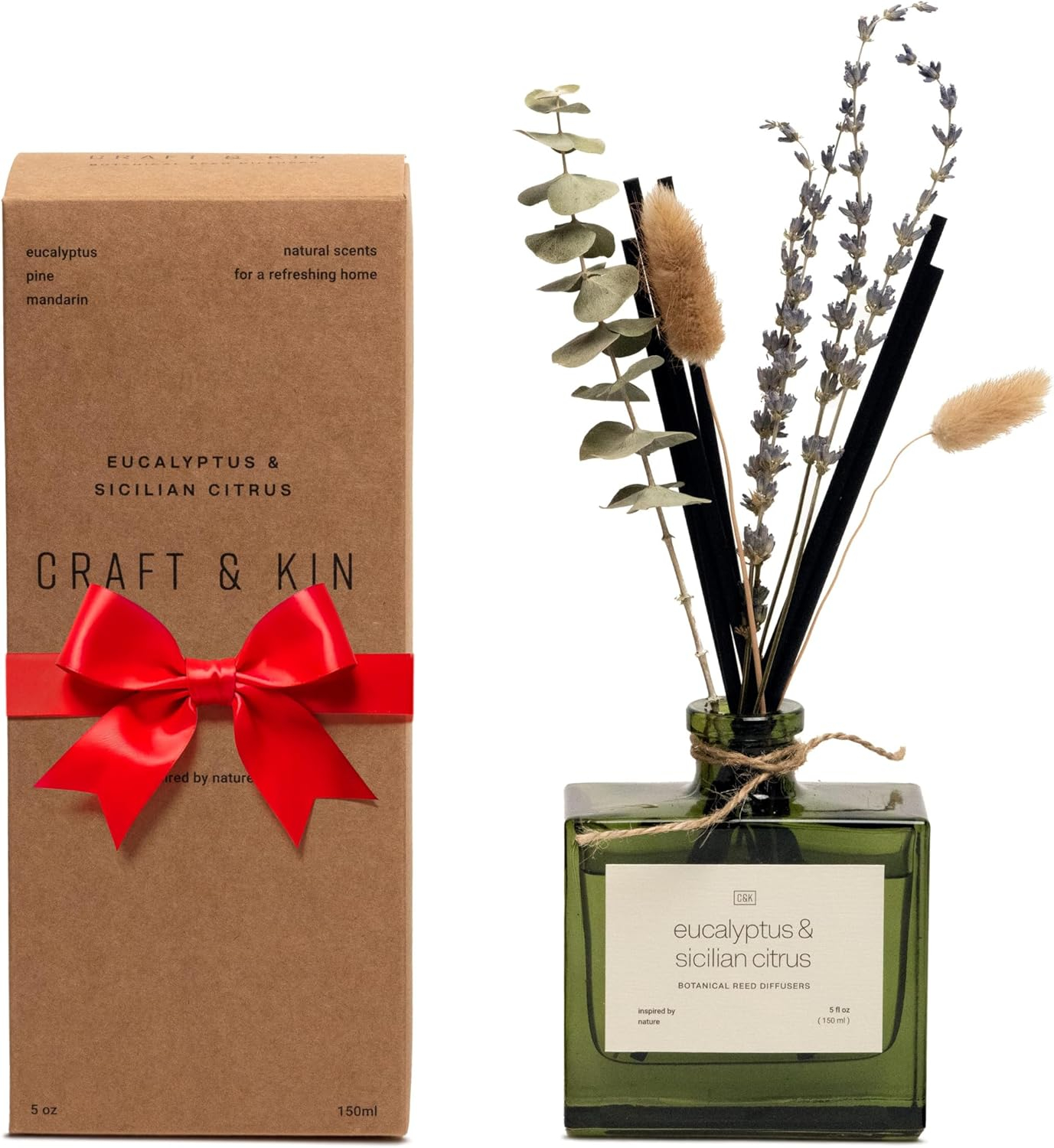 Craft & Kin Reed Diffuser Set With Flower For Home With Eucalyptus & Sicilian Citrus Scent