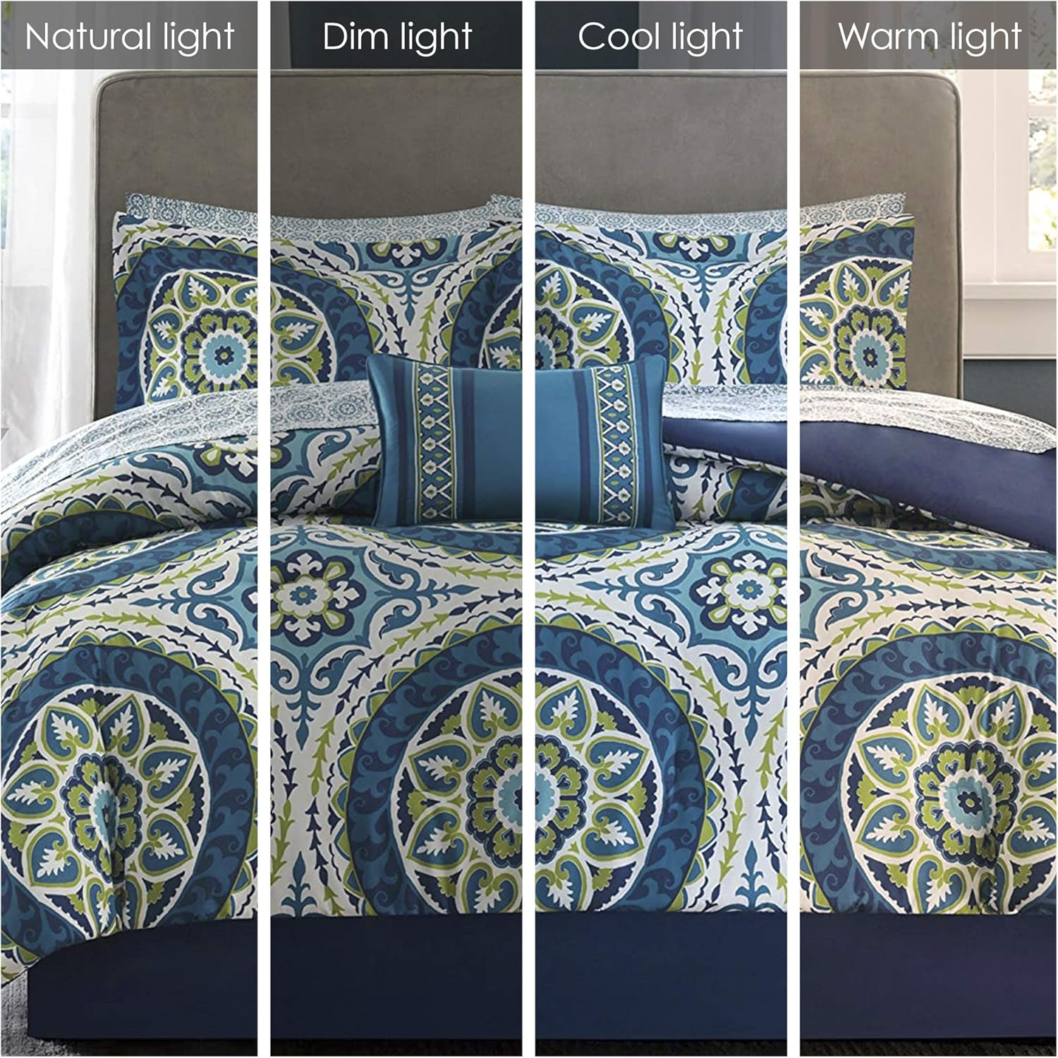 Serenity Bed in a Bag Comforter Set, Medallion Damask Design, All Season Bedding with Cotton Sheet Set, Bedskirt, Twin XL(68"x90") Blue 7 Piece