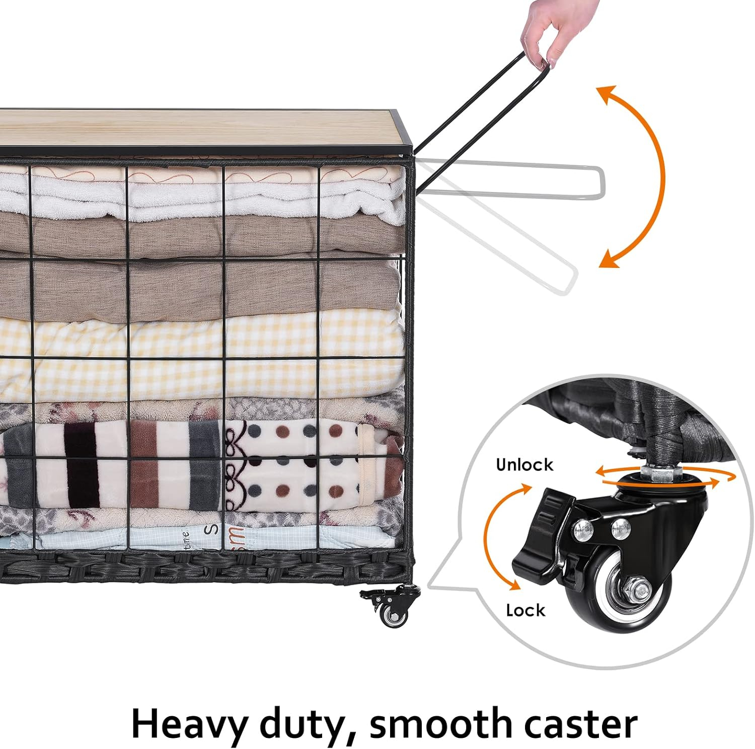Laundry Hamper with Heavy Duty Caster Wheels; 3 Sections Clothes Hamper with Lid; 132L Laundry Basket with Removable Liner Bag; Laundry Sorter with Metal Handle (White)