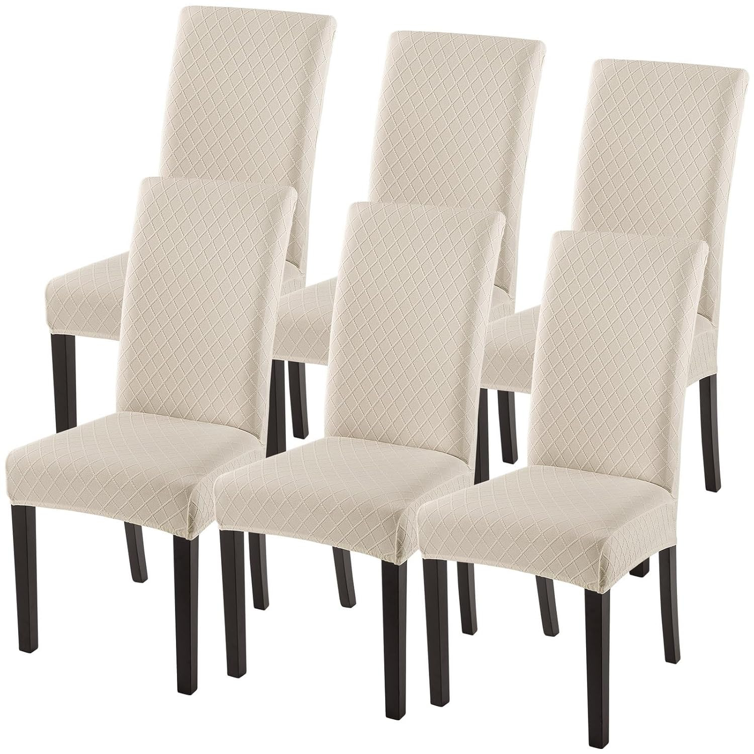 Beige Stretch Jacquard Dining Chair Covers, Set of 4