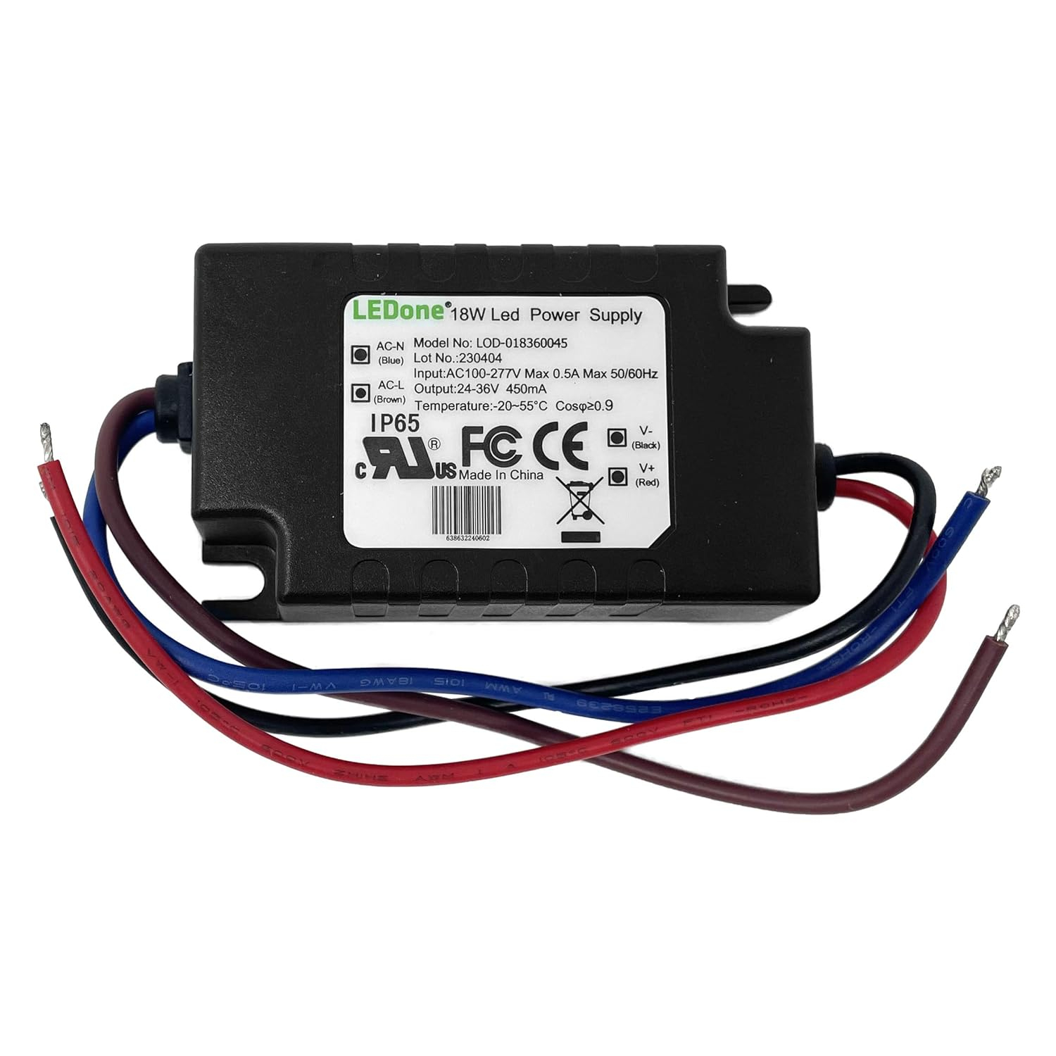 LEDONE LED Driver 450mA (Constant Current Output), 18W Waterproof IP65 LED Power Supply Lighting Transformer 100V-270V AC to 24-36V DC Low Voltage Output for Outdoor or Indoor LED Lights