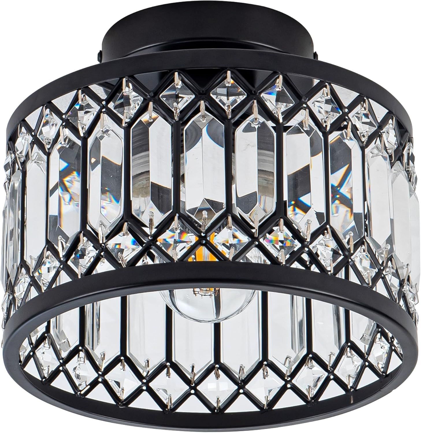 Crystal Ceiling Light Fixture, Modern Semi Flush Mount Ceiling Light,Crystal Chandelier for Kitchen Bedroom Bathroom Entryway Black (Bulb not Included)