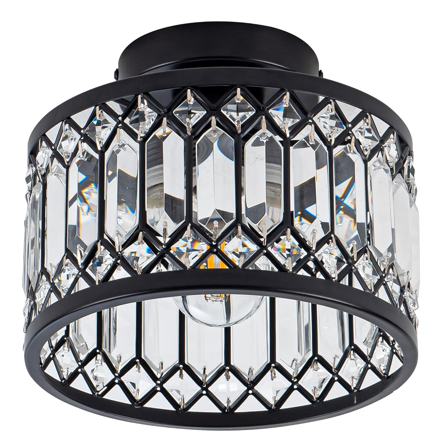 Crystal Ceiling Light Fixture, Modern Semi Flush Mount Ceiling Light,Crystal Chandelier for Kitchen Bedroom Bathroom Entryway Black (Bulb not Included)