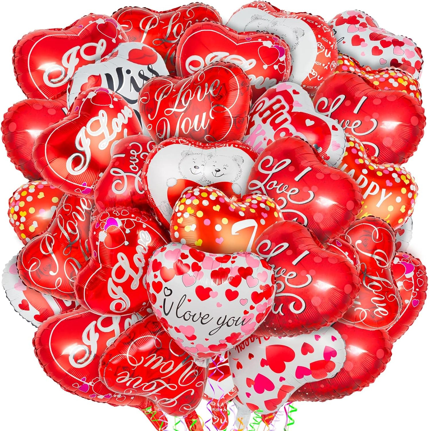 36 Red Heart Balloons - Happy Valentine's Day Foil & Mylar Balloons for Special Night Party Decorations
