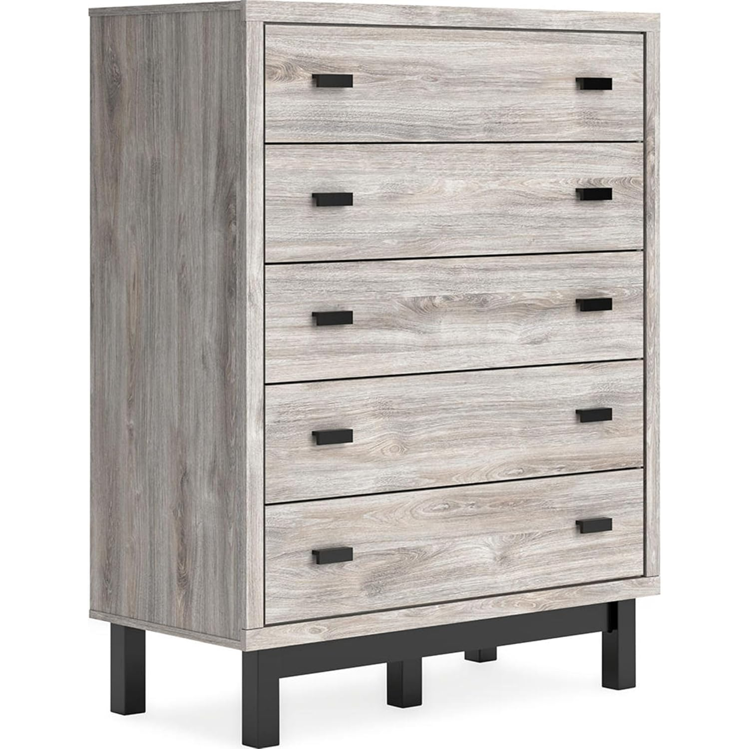 Light Gray and Black 5-Drawer Chest with Matte Handles
