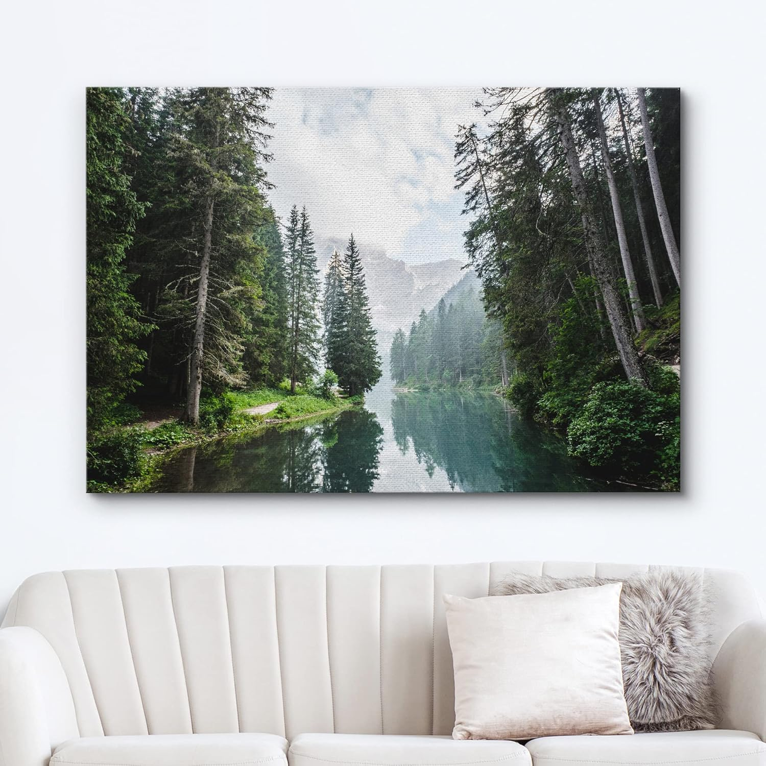 wall26 Canvas Print Wall Art Fall Green Forest with Lake Reflection Nature Wilderness Photography Modern Art Rustic Scenic Colorful Multicolor for Living Room, Bedroom, Office - 24"x36"