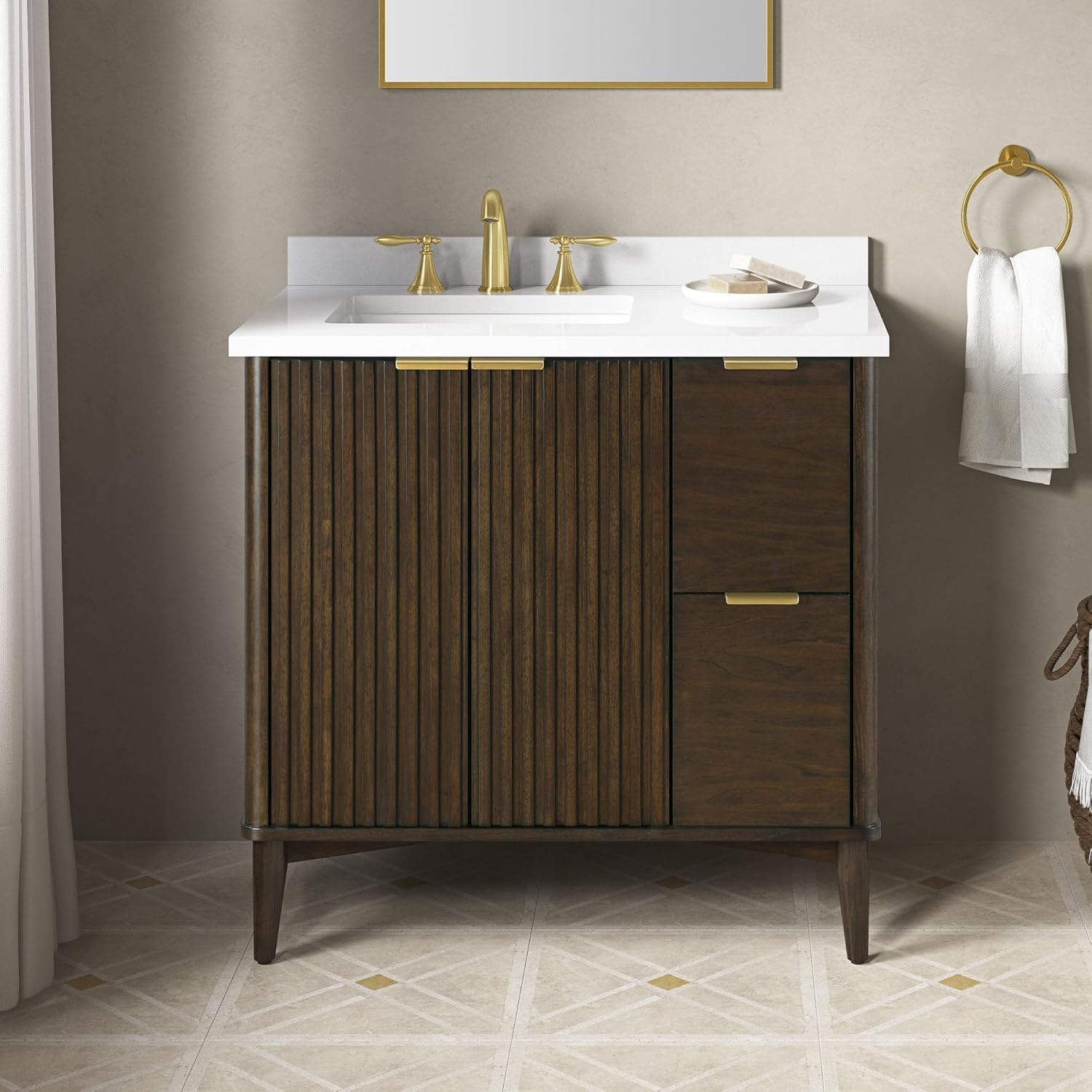 Miseno Mv-Berk36-15Vva Indy 36" Free Standing Single Basin Vanity Set - Onyx Black / White
