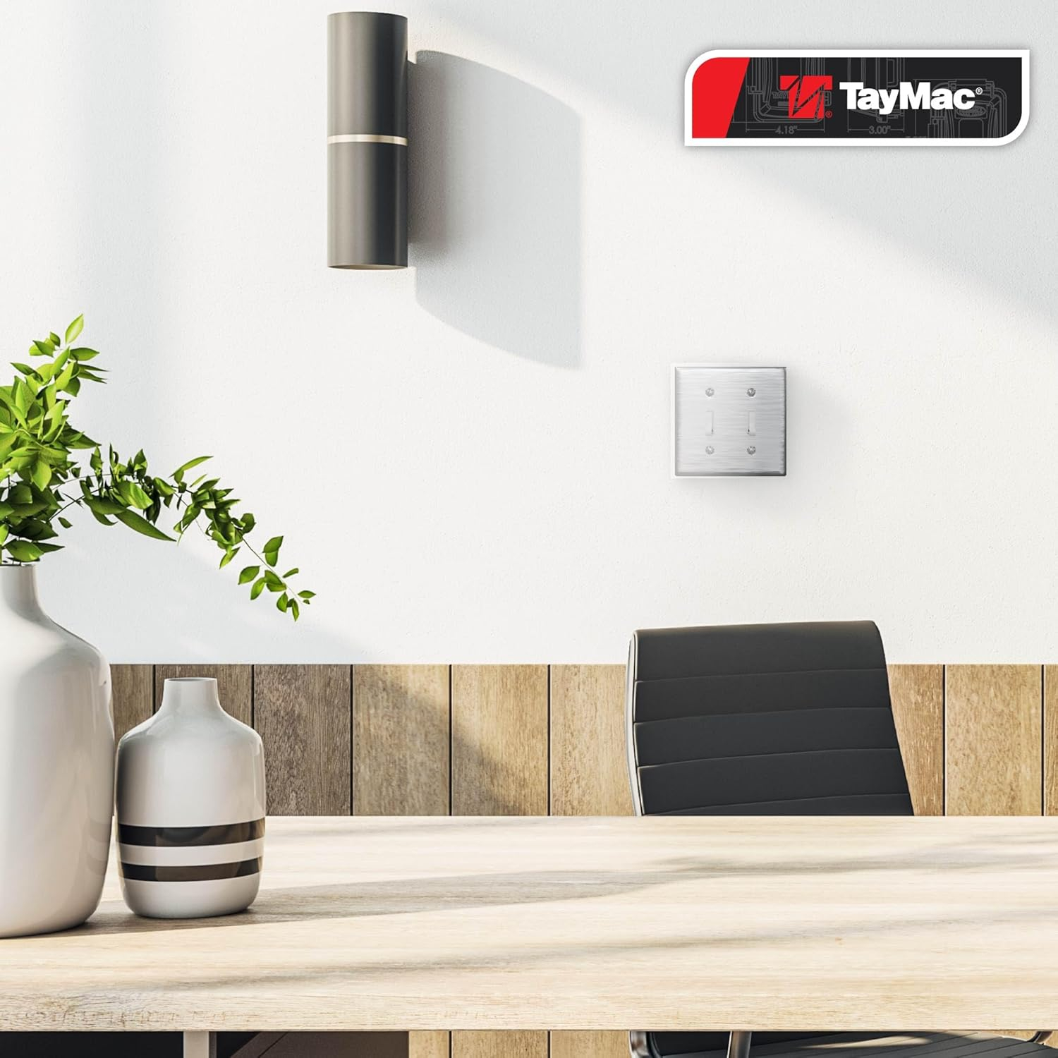 TayMac WSS-TT 2-Gang Stainless Steel Standard 2-Toggle Metal Wall Plate, Outlet Cover Wall Plate with Screws, Light Switch Cover Plate for 2 Devices