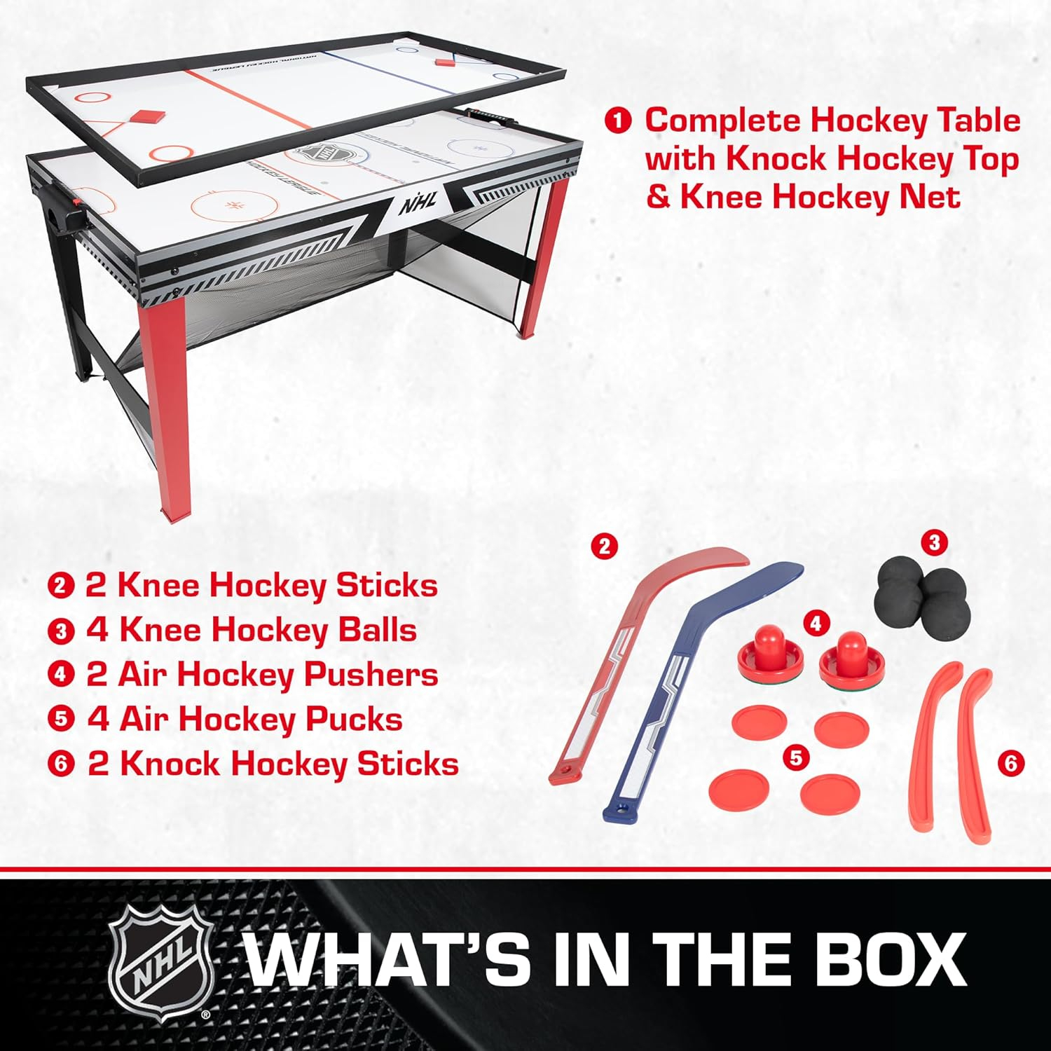 Nhl 60" Hat Trick 3-in-1 Hockey Table - Air, Knock & Knee Hockey - Air Powered, Includes Accessories