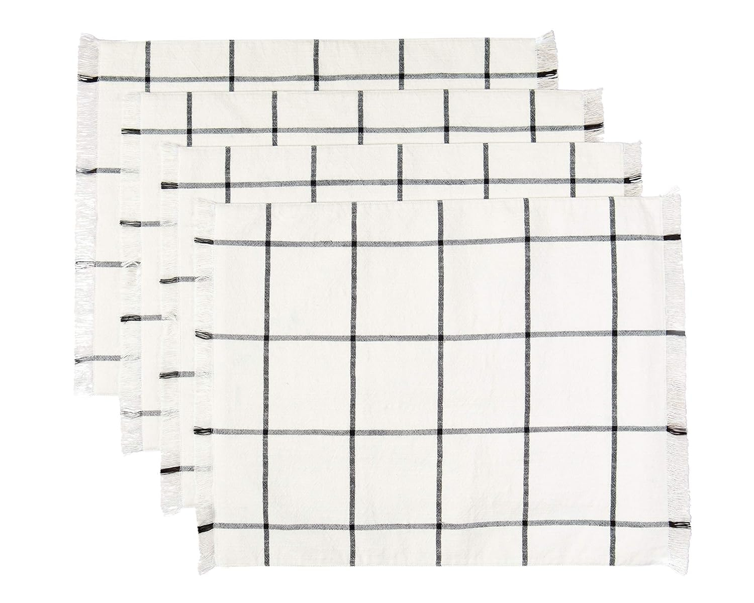 Sticky Toffee Placemats Set of 4, Woven Cotton Cloth Placemat Set, 14x19 in, Cream Farmhouse Plaid Place Mats for Kitchen or Dining Table