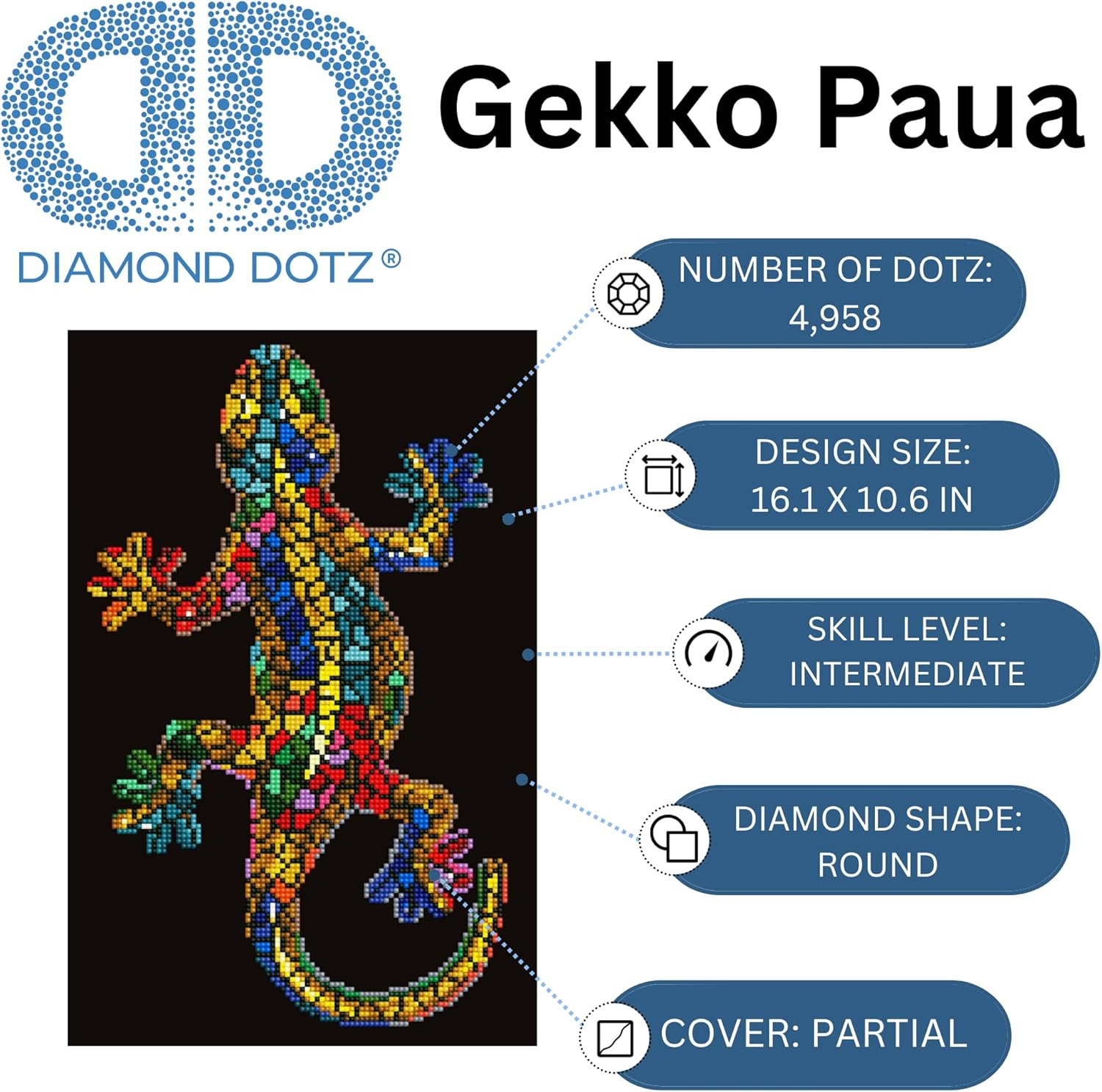 Diamond Dotz Gekko Paua Diamond Painting Kits for Adults - Diamond Art Kits a Relaxing Creative Craft Kit with Dotz Gems 16x11