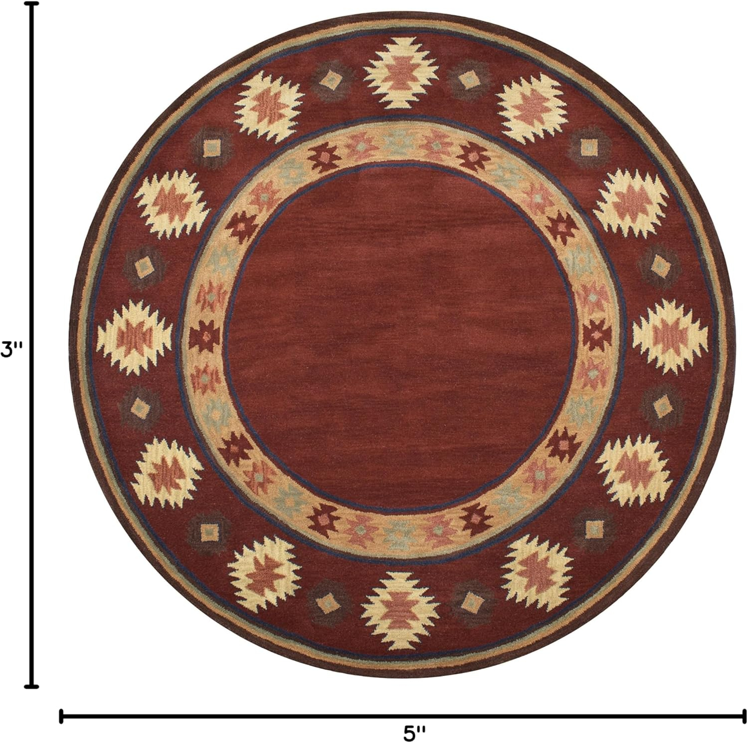 Hand-Tufted Artistic Southwest Wool Round Rug in Rich Red
