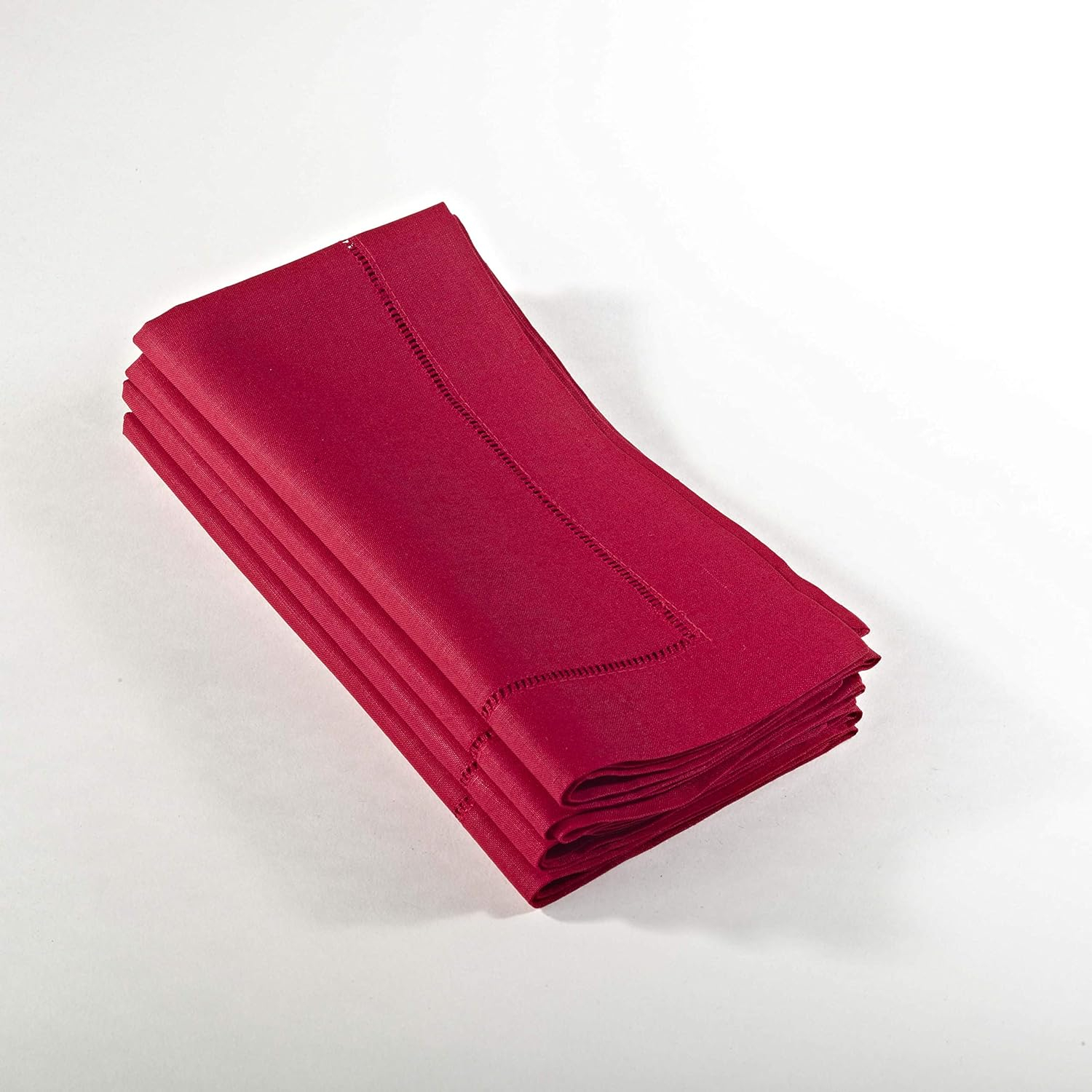 Saro Lifestyle Hemstitched Linen Dinner Napkins (Set of 4) Red