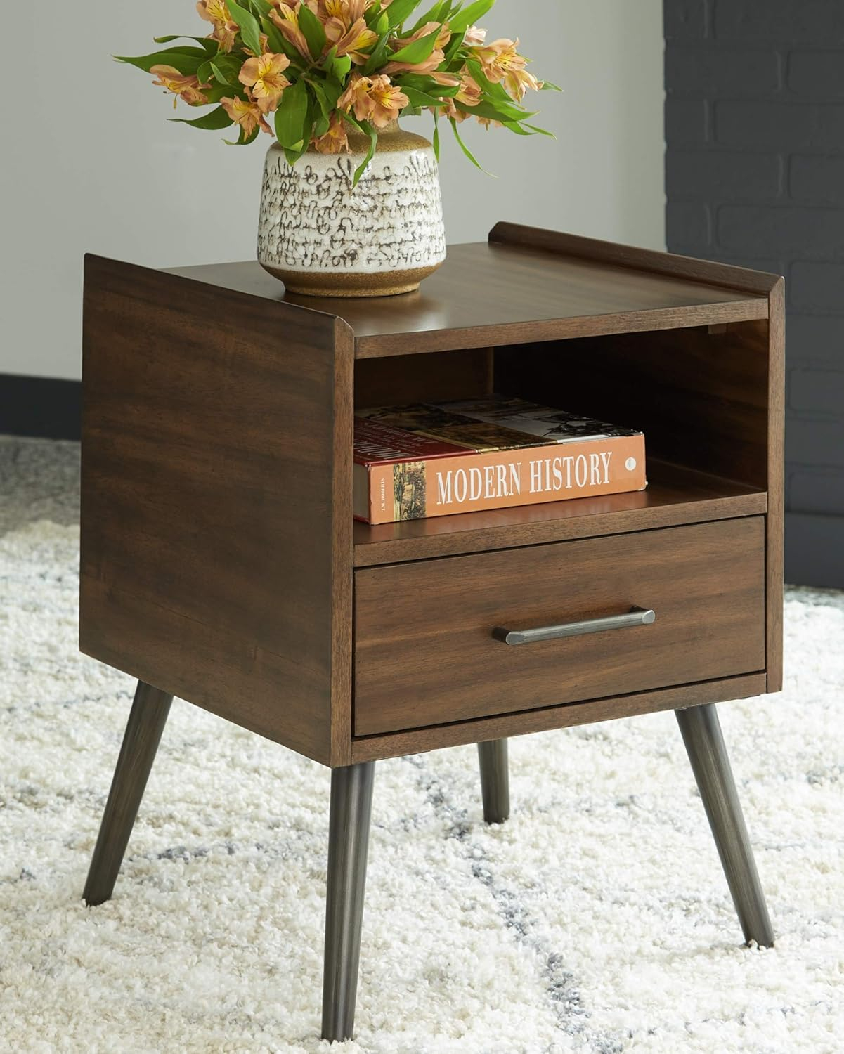 Calmoni Contemporary Black-Brown Square End Table with Storage