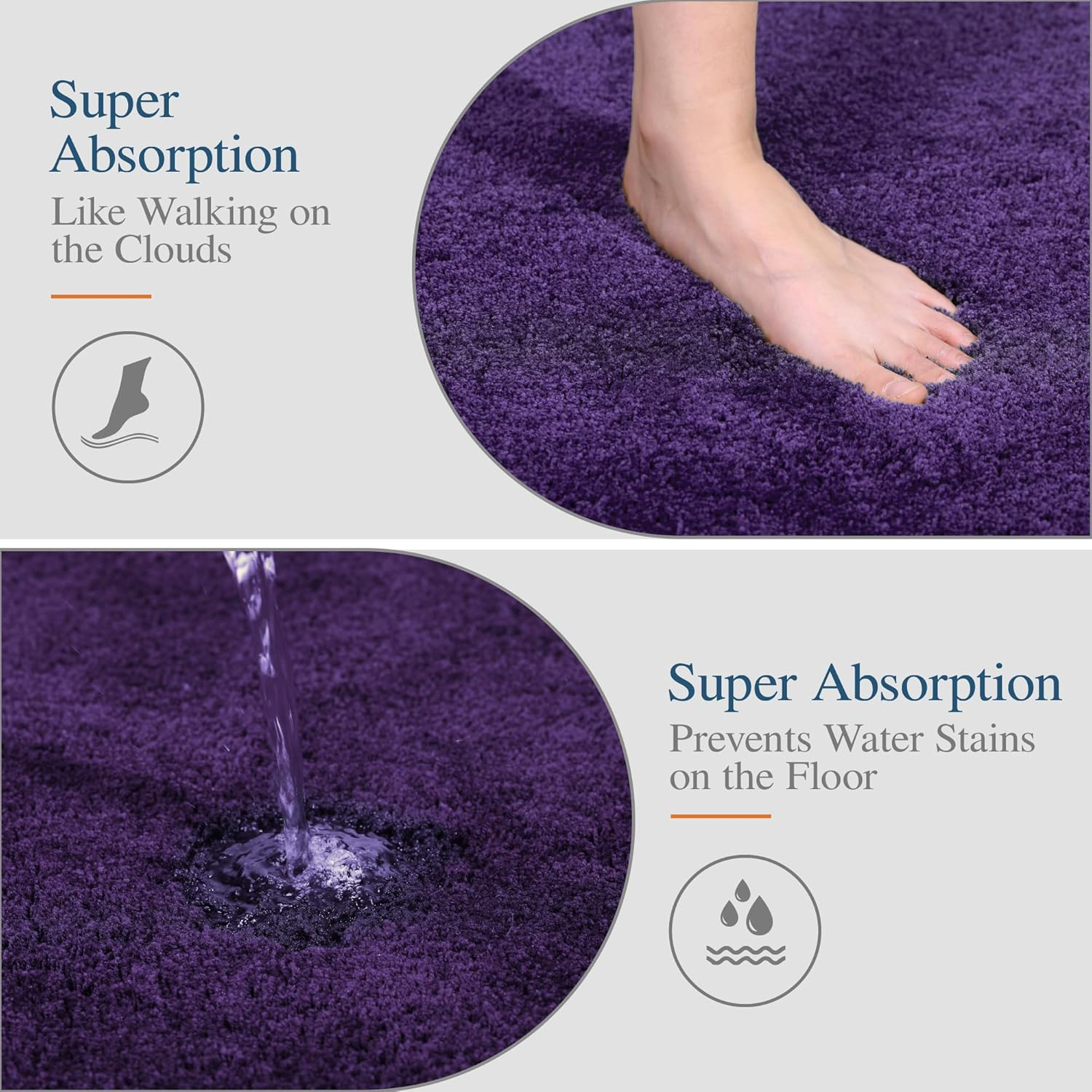 Walensee Shag Bath Rug, Non Slip Bath Mat for Bathroom, 16"x24", Dark Purple, Machine Wash