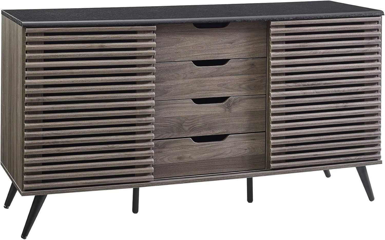 Walker Edison Modern Sliding Slat Door Sideboard, Ebony and Slate Grey