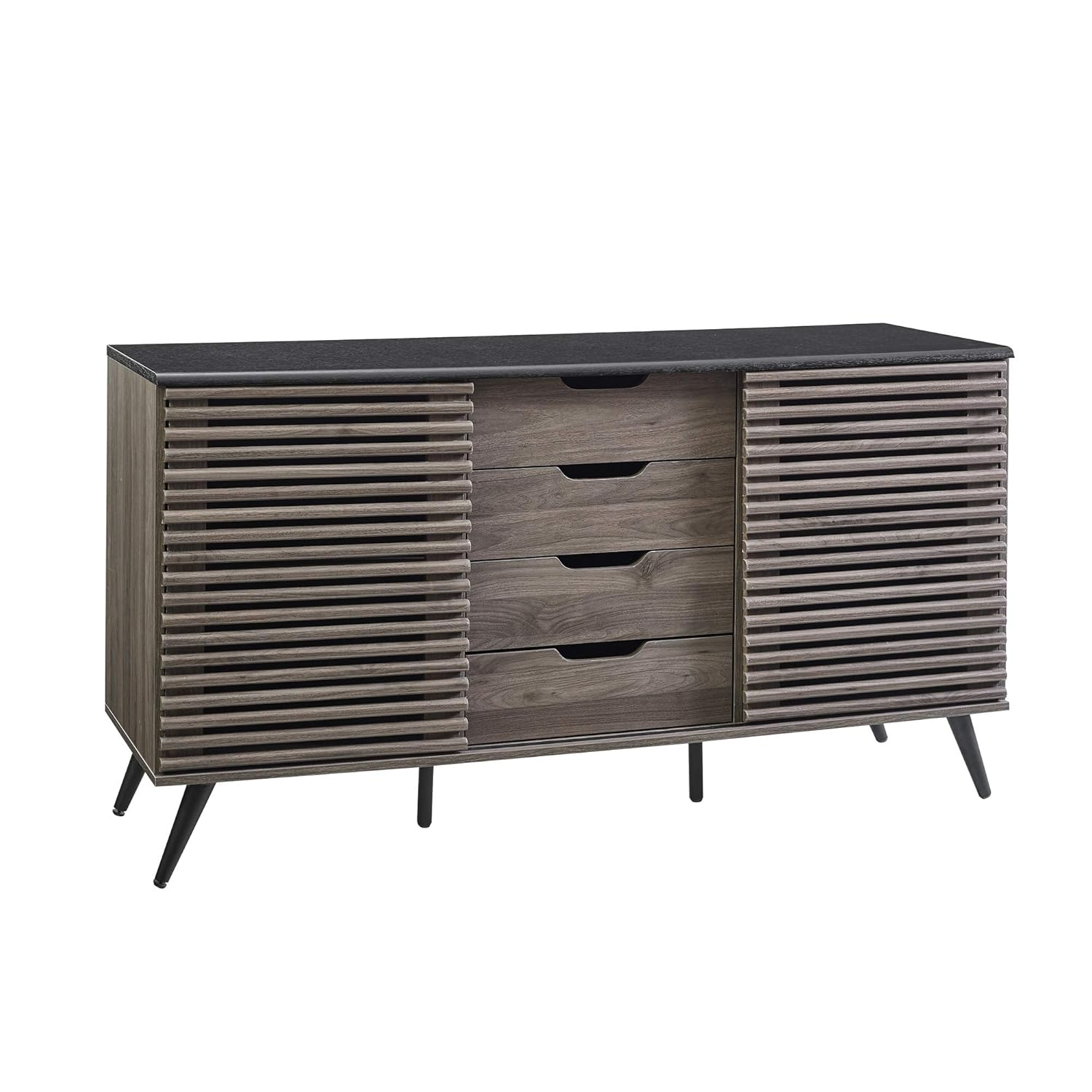 Walker Edison Modern Sliding Slat Door Sideboard, Ebony and Slate Grey