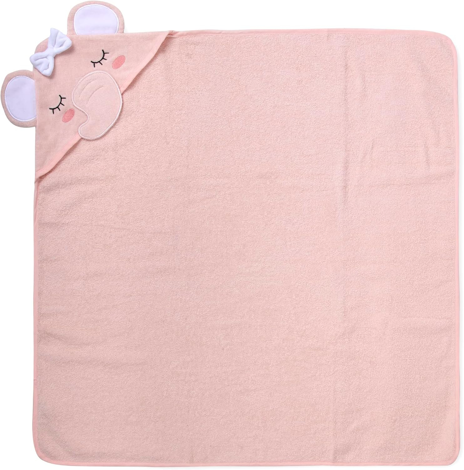 Delicate Pink Cotton Hooded Elephant Baby Washcloth and Towel Set