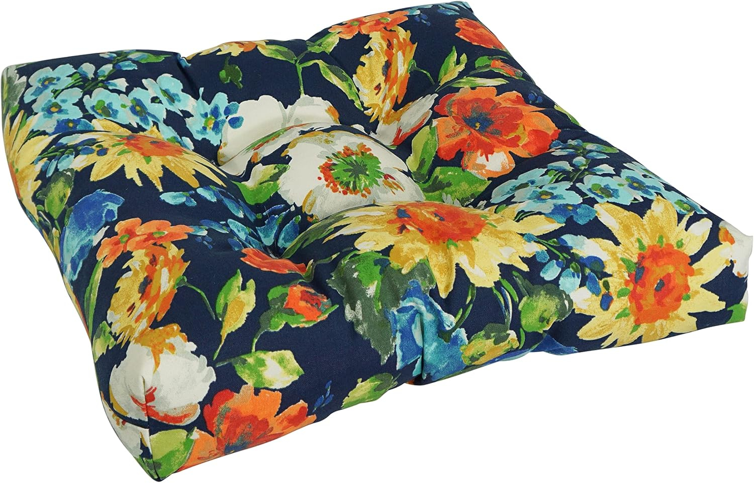 Colorful Floral Polyester Tufted Dining Chair Cushions, Set of 2