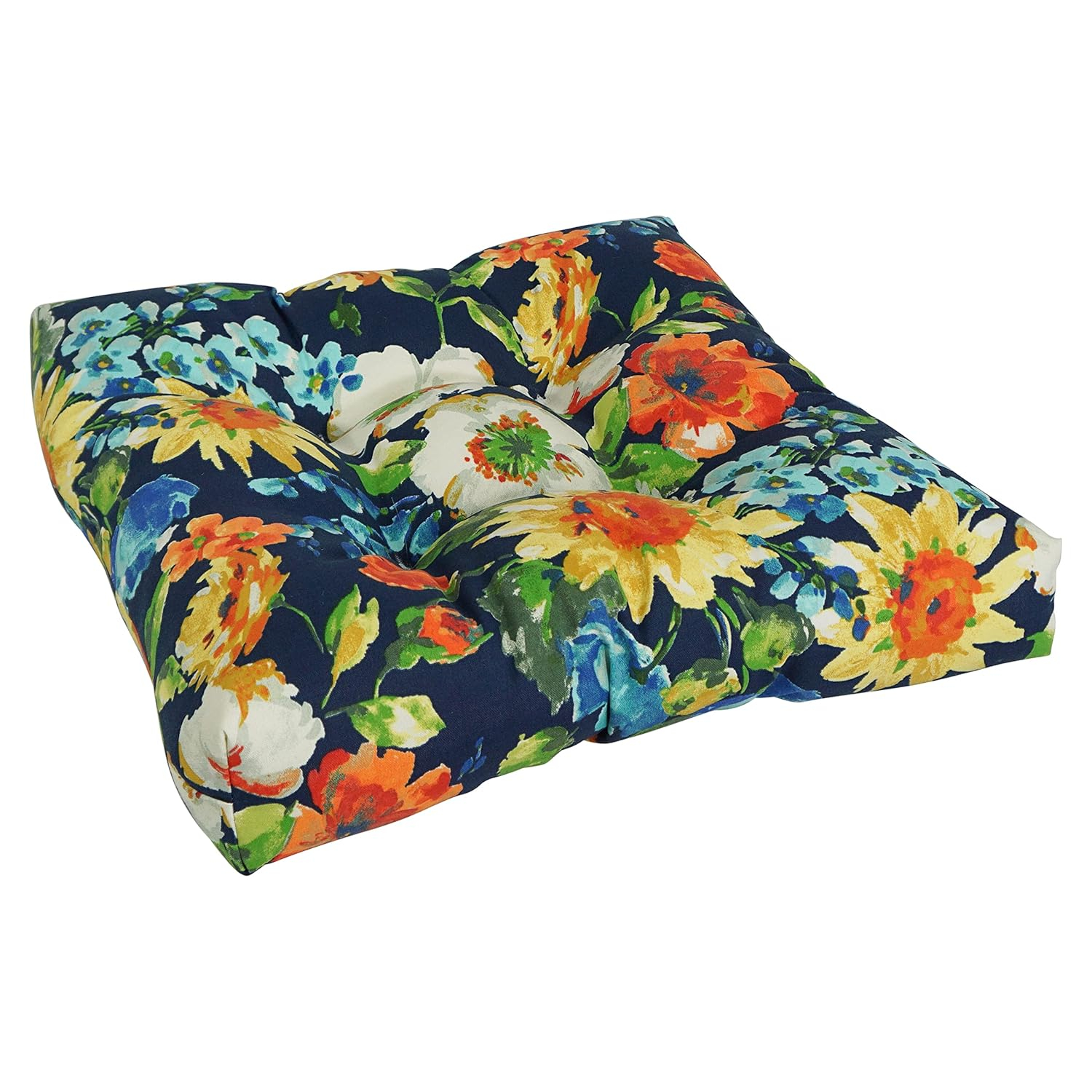 Colorful Floral Polyester Tufted Dining Chair Cushions, Set of 2