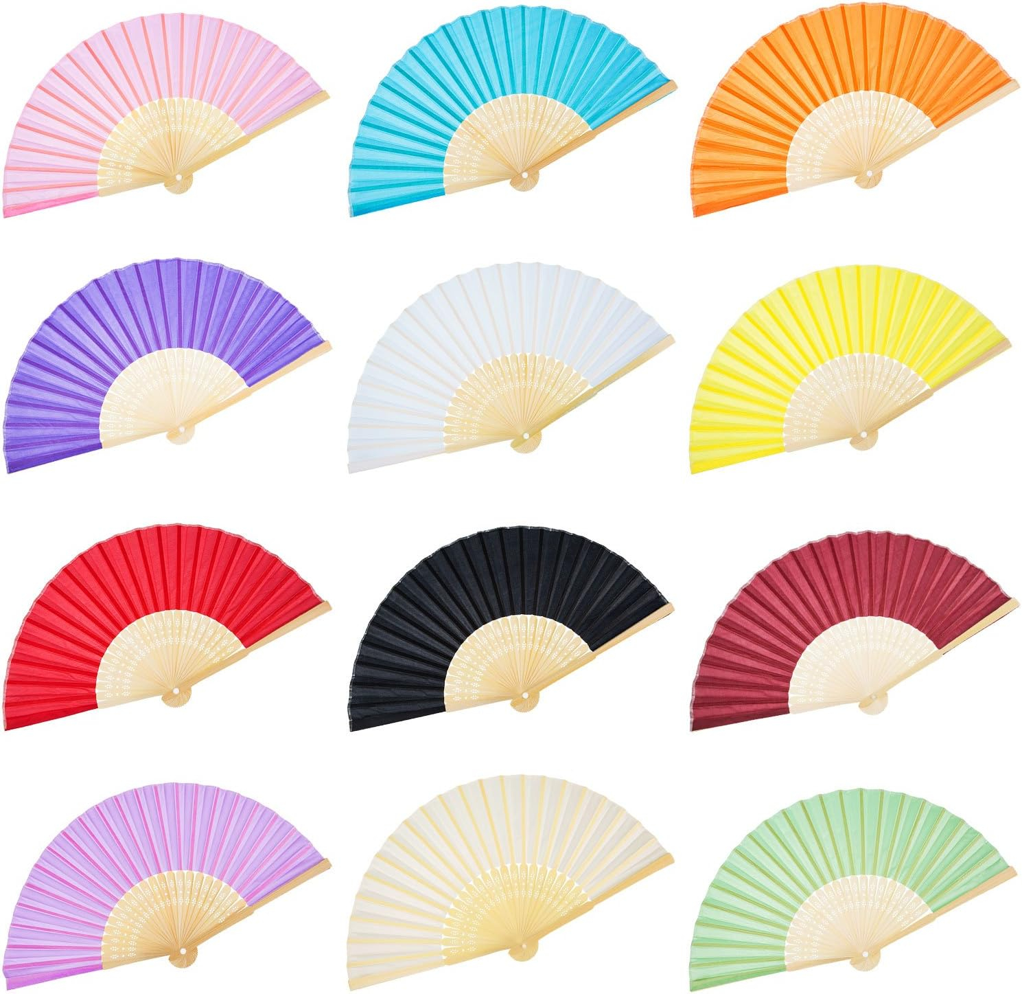 Multicolor Silk Bamboo Foldable Handheld Fans Set