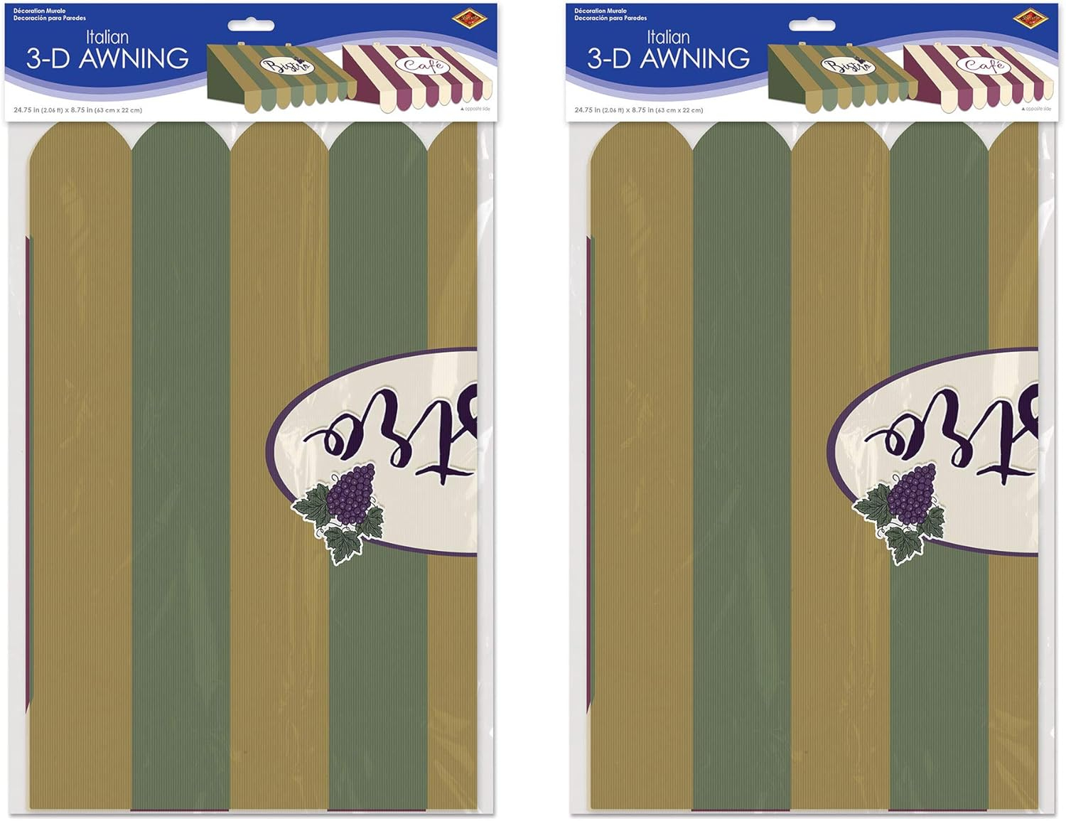 Beistle Novelty Italian Awning Cardstock Paper Wall 2 Piece Three Dimensional Food Restaurant Decorations, 24.75" x 8.75", Green/Light Brown/White/Black