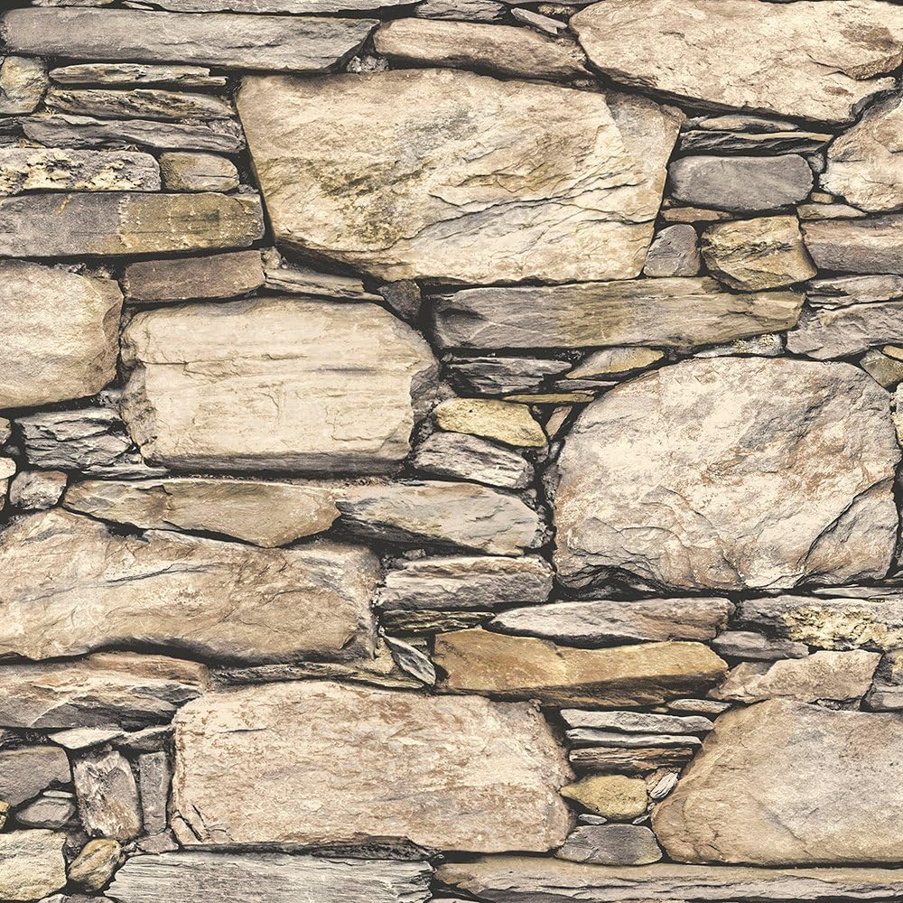 NuWallpaper Hadrian Stone Wall Vinyl Peel And Stick Wallpaper, 216-in by 20.5-in, 30.75 sq. ft.