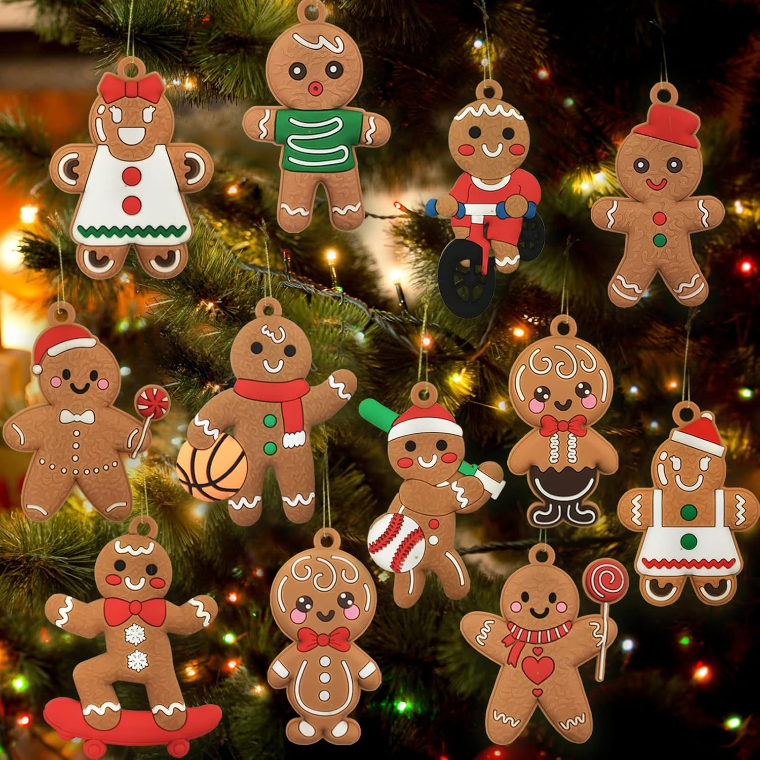 Multicolor PVC Gingerbread Man Christmas Tree Ornaments Set