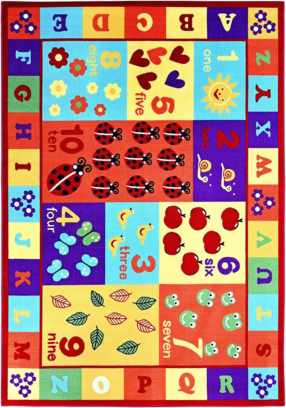 Furnish My Place 740 ABC With Numbers 6'6"x9'2" ABC Area Rug for Kids, Educational Alphabet Letter & Numbers, Anti-Skid Rubber Backing, Multicolor