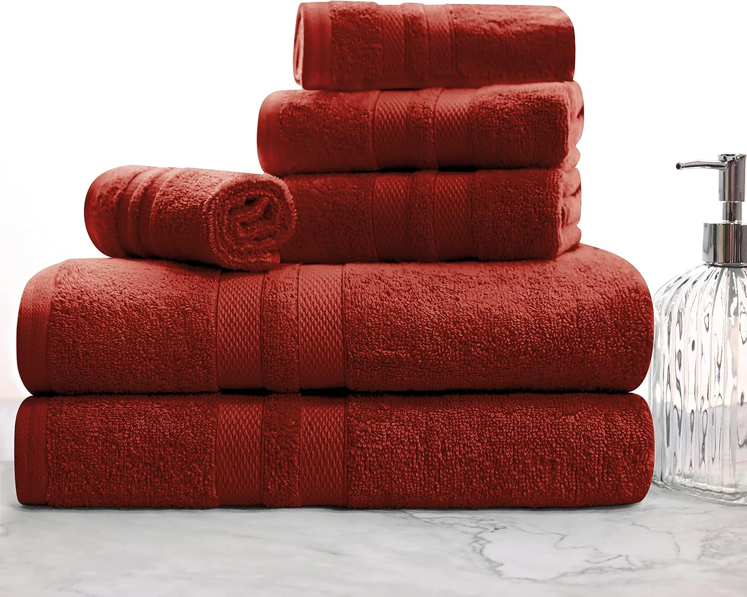 Superior Ultra Soft Cotton Solid 6-Piece Towel Sets, Maroon