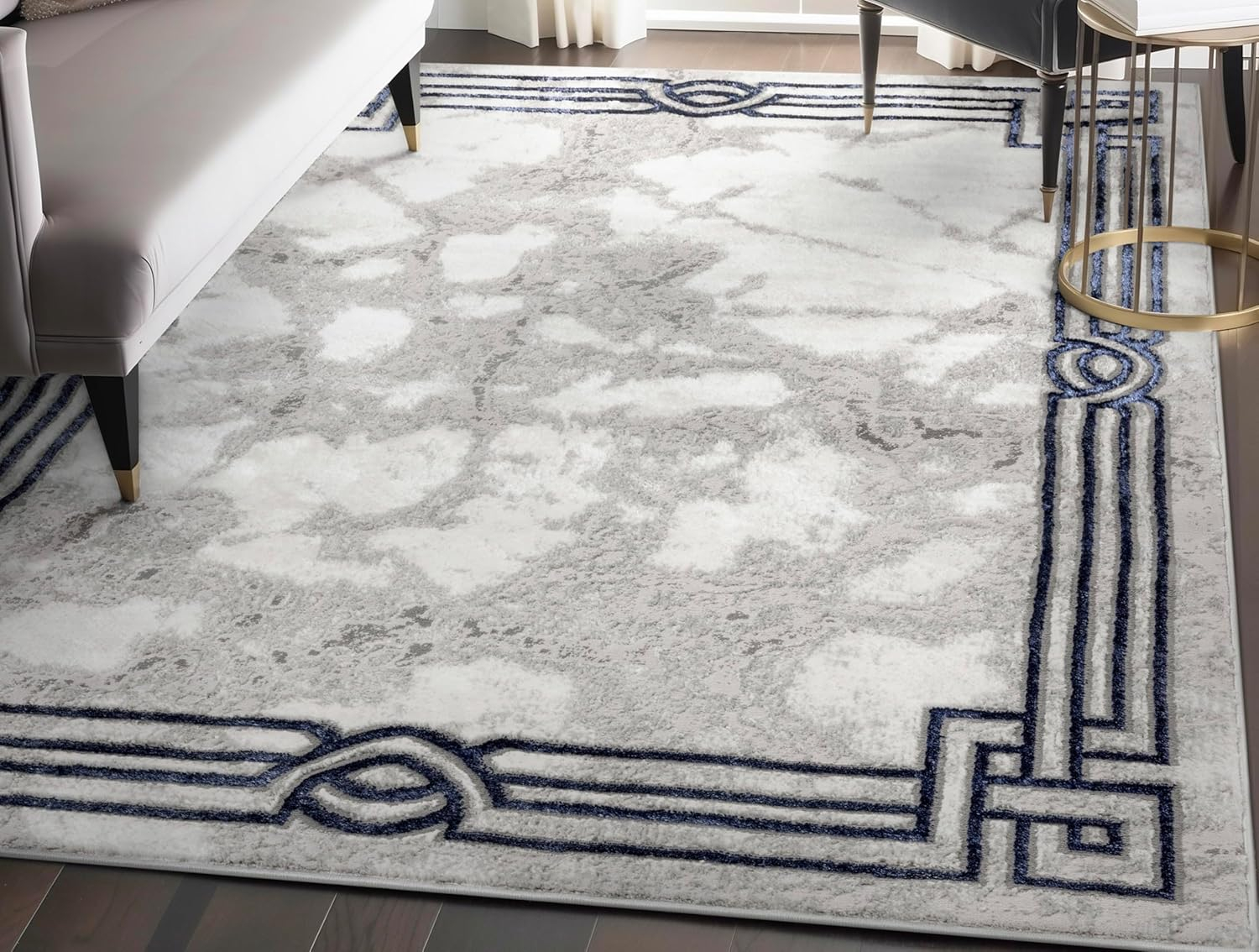 Well Woven Fairmont 3 x 5 (ft) Loomed Polypropylene Blue Rectangular Indoor Abstract Mid-Century Modern Area rug
